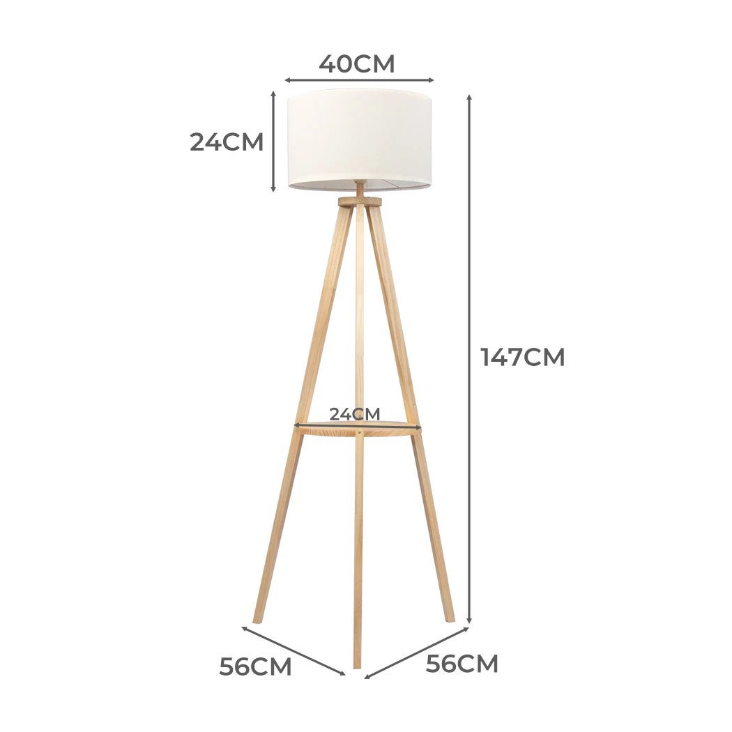 3 Emitto Solid Wood Tripod Floor Lamp Light Beige Colour with Shelf, 3 of 7