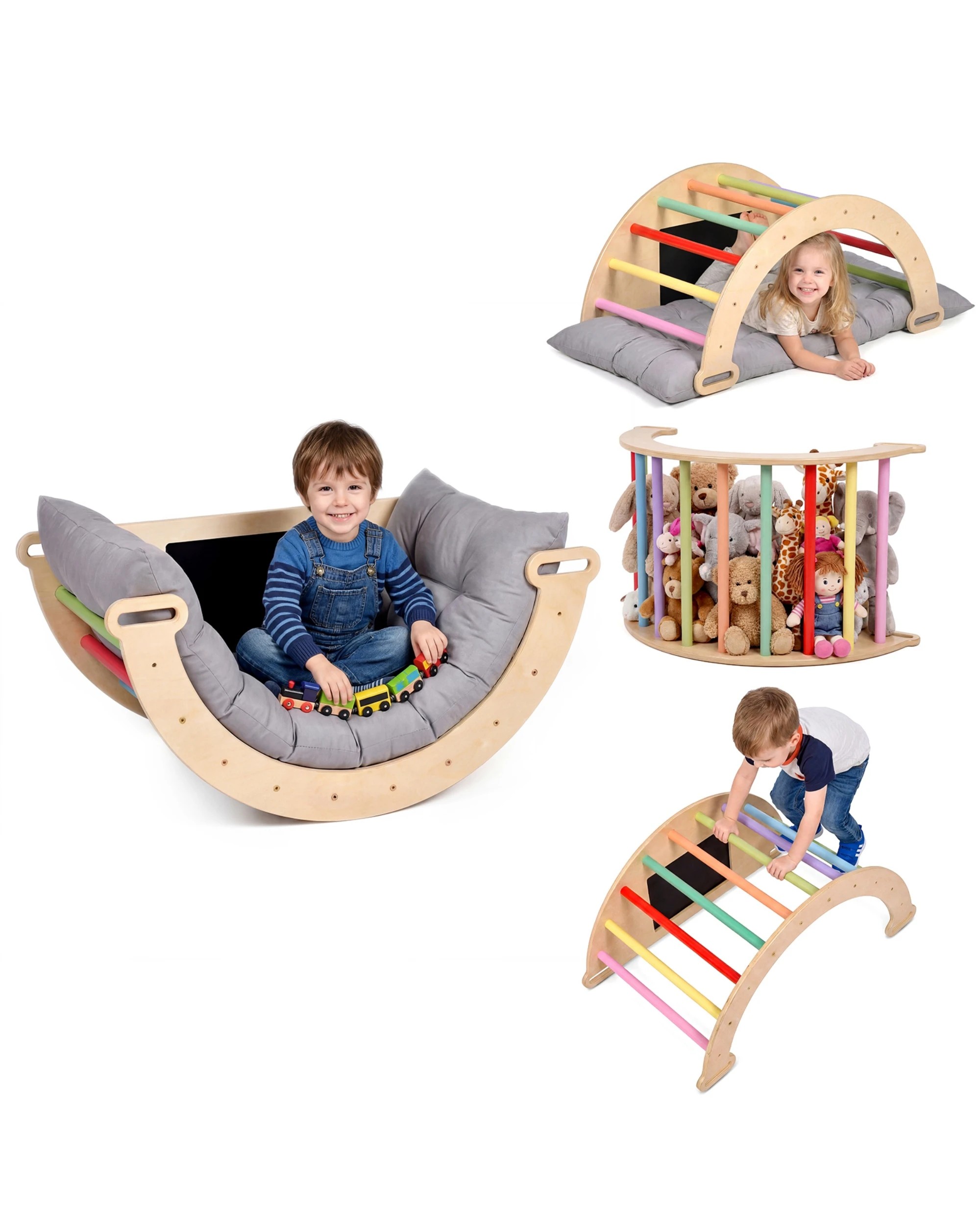 1 Advwin Climb Playset with Removable Cushion Wooden Kids Climbing Arch with Blackboard, 1 of 9