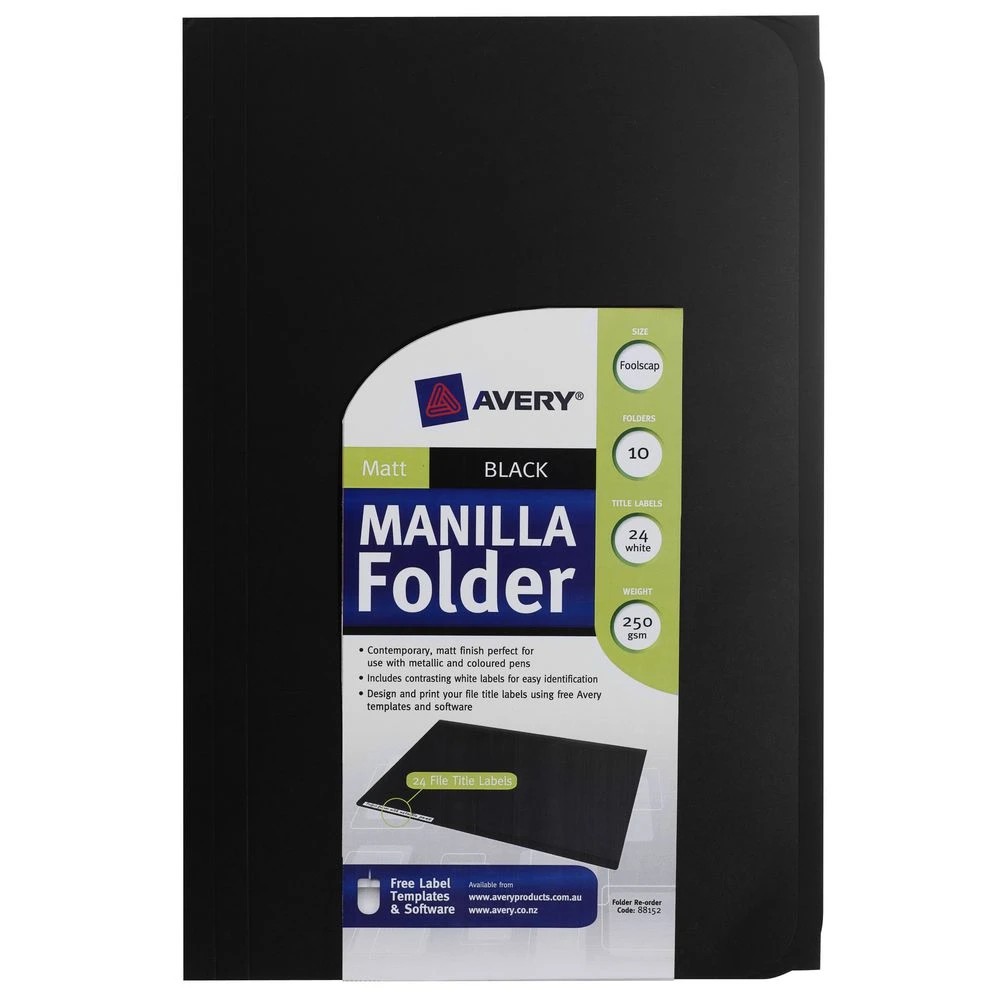 2 Avery Foolscap Premium Manilla Folders Black 10 Pack, 2 of 3