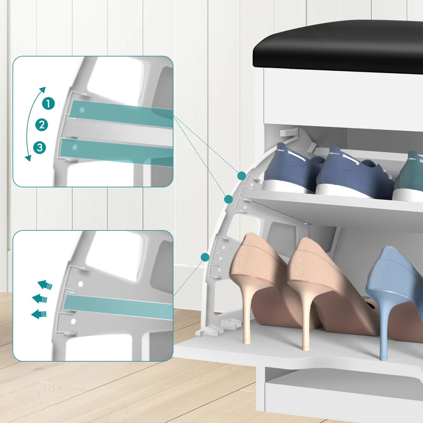 5 Alfordson Shoe Cabinet Bench Storage Rack Organiser Shelf 18 Pairs - White, 5 of 10