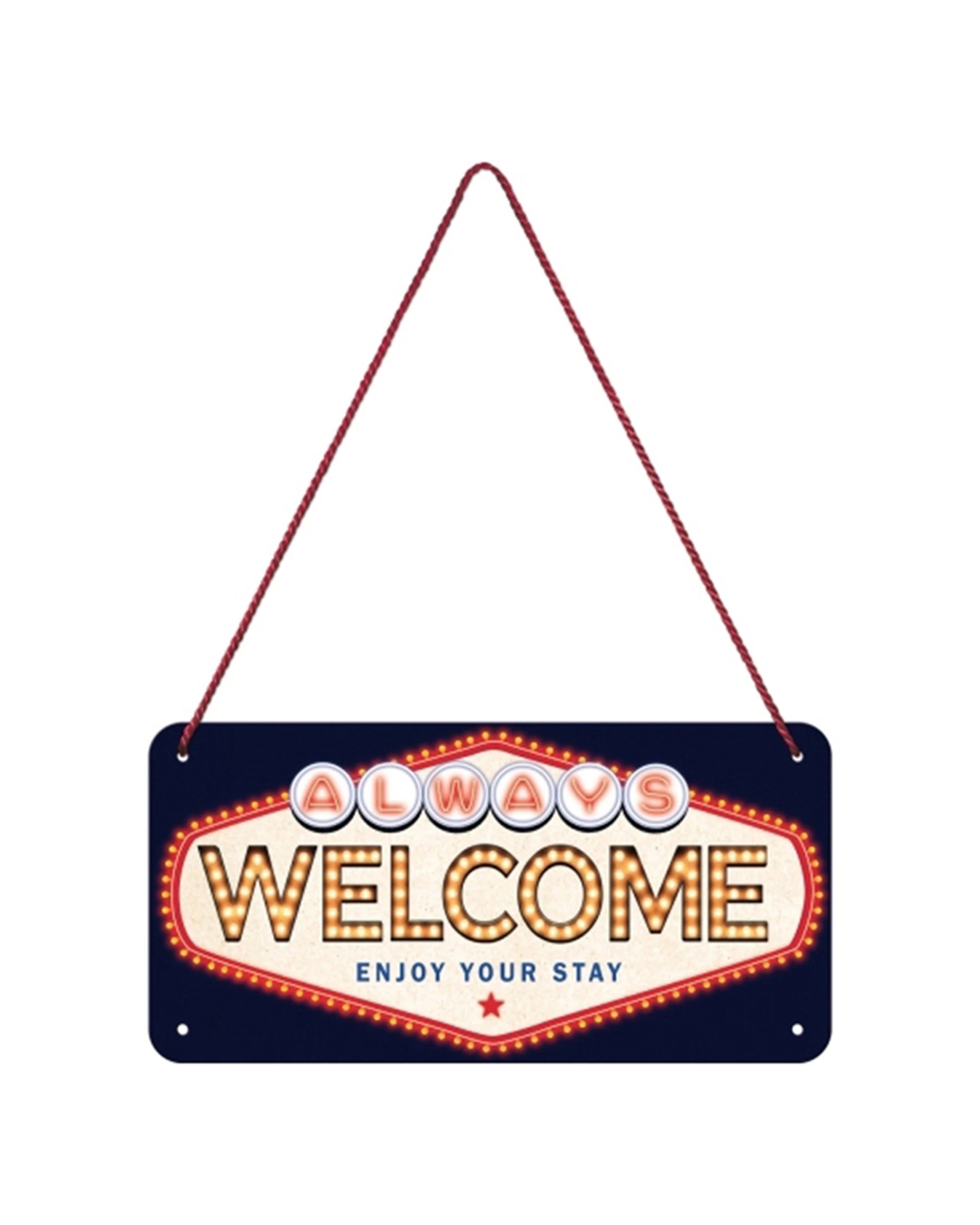 1 Nostalgic-Art Metal Hanging Sign 10x20cm Wall Decor - Always Welcome - Blue, 1 of 3