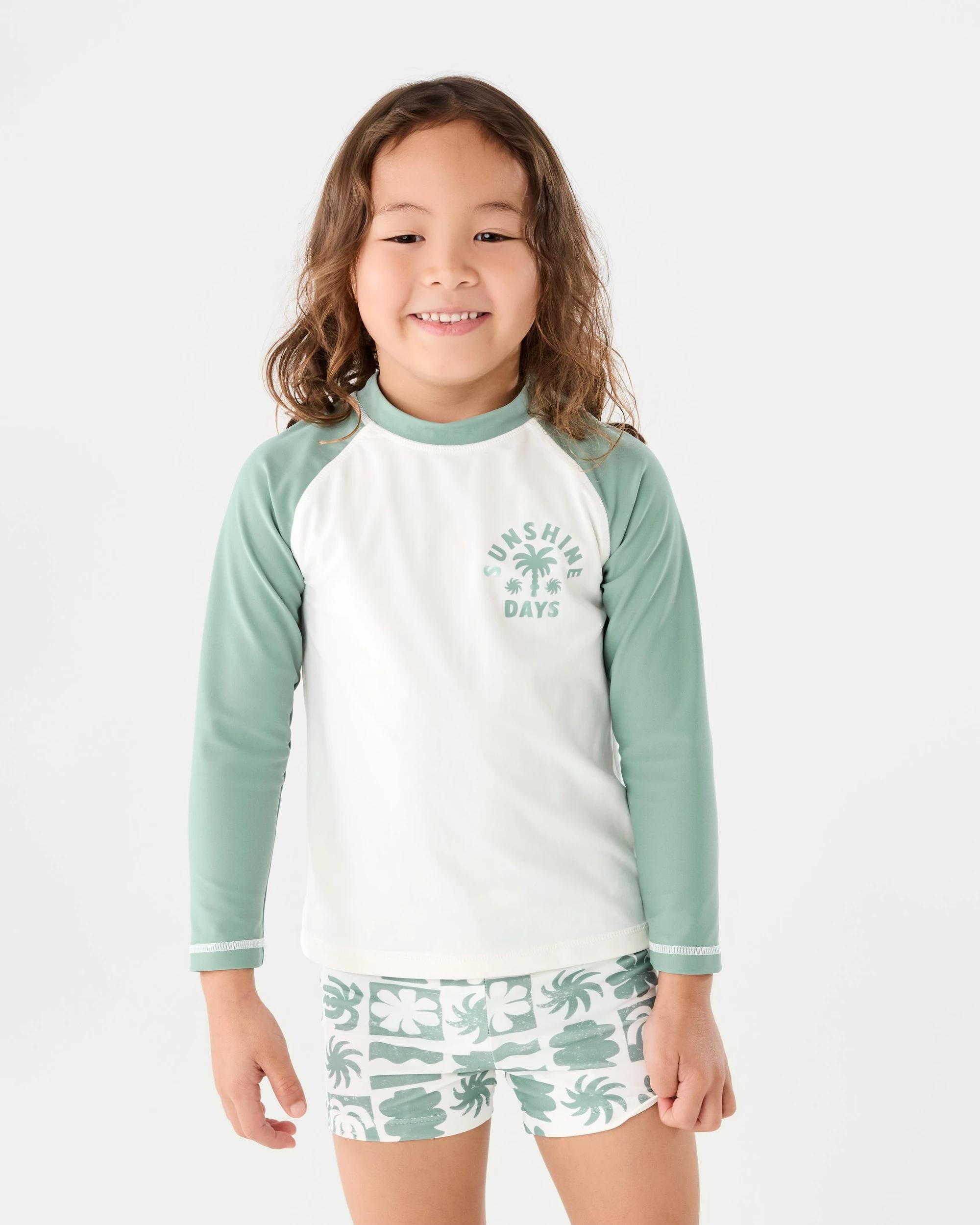 1 Long Sleeve Swim Set Grn Check, 1 of 8