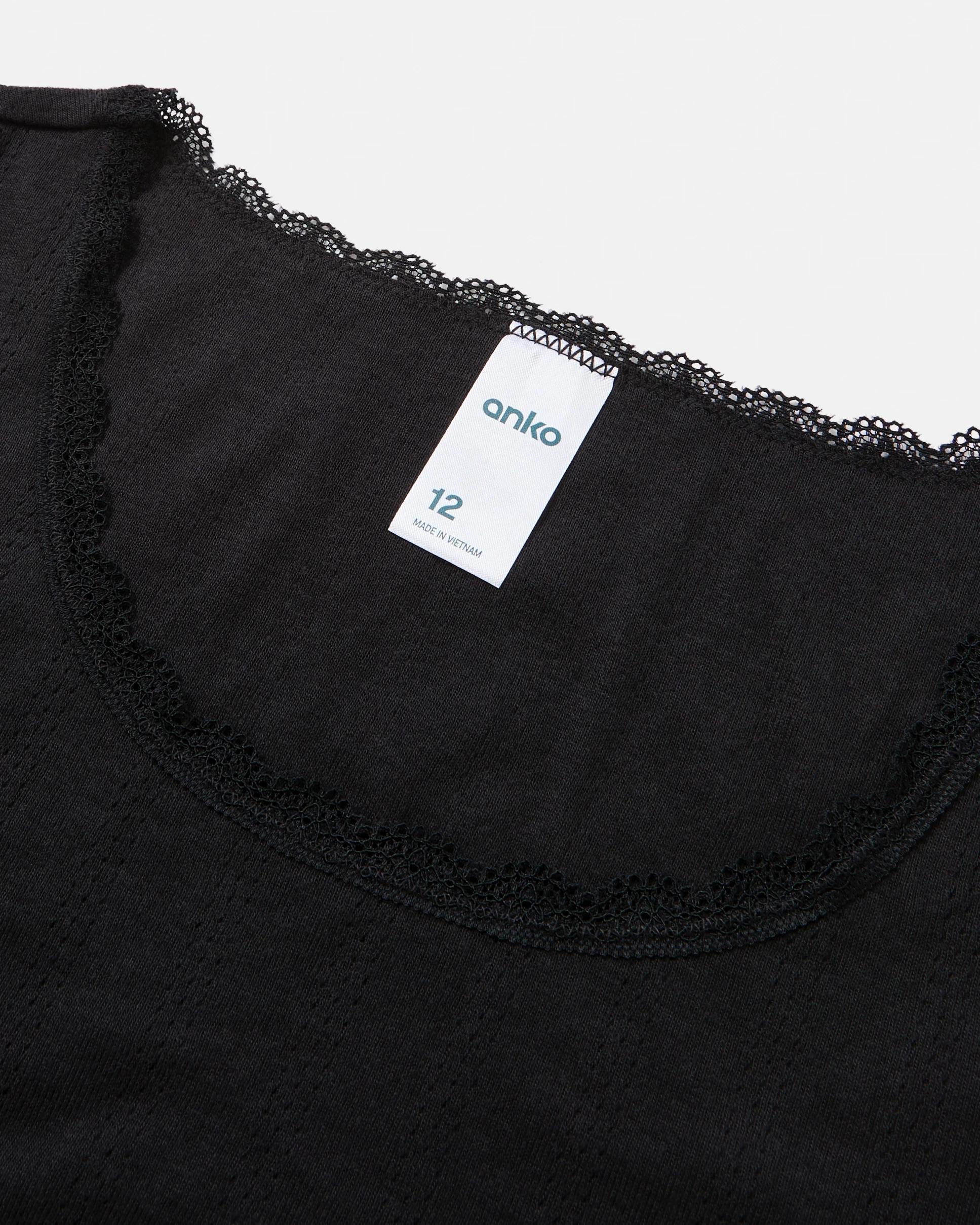 9 2 Pack Pointelle Thermal Vests Black, 9 of 10