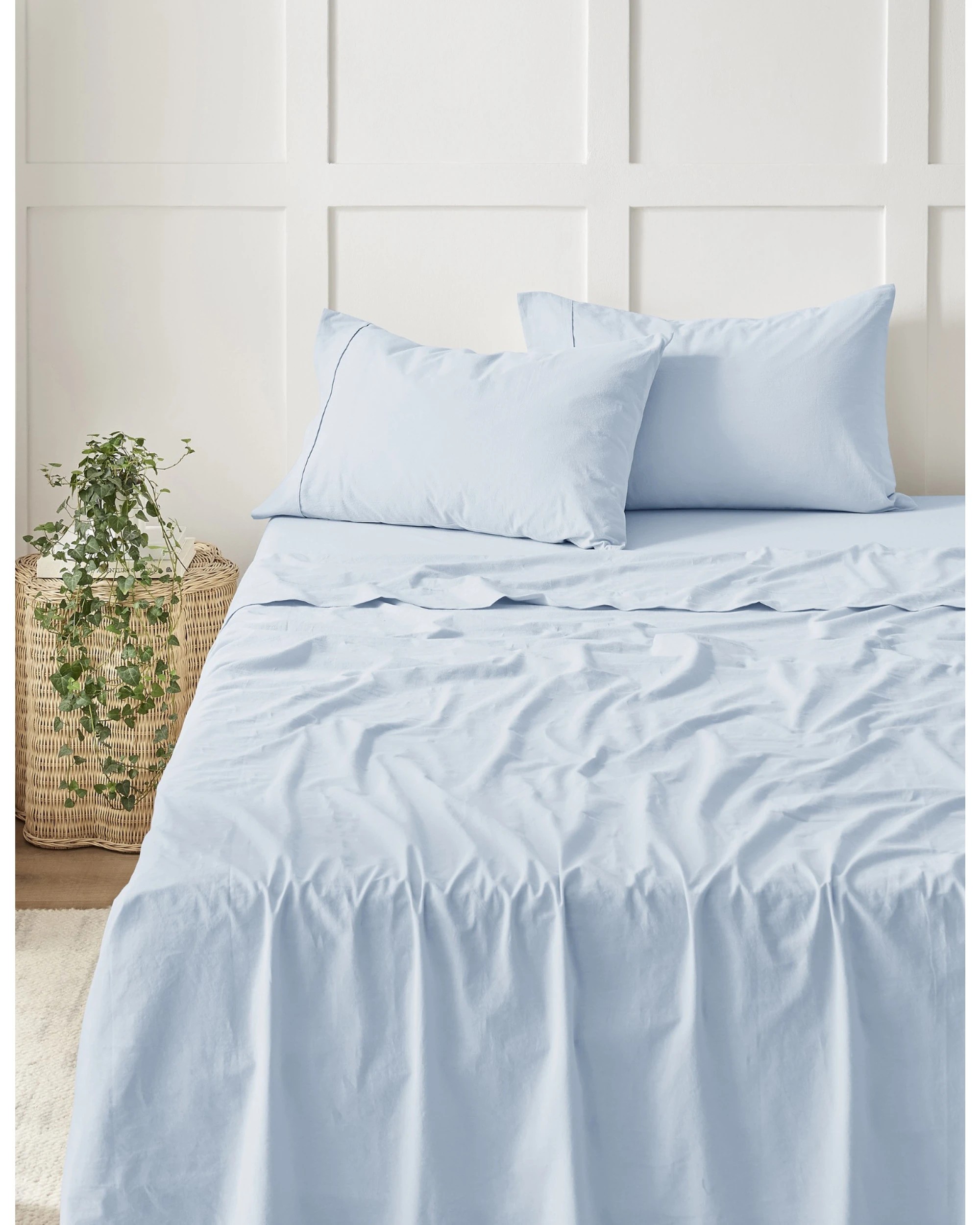 9 Dreamaker Bonnie Washed Cotton Sheet Set - King Single Bed - Sky, 9 of 9