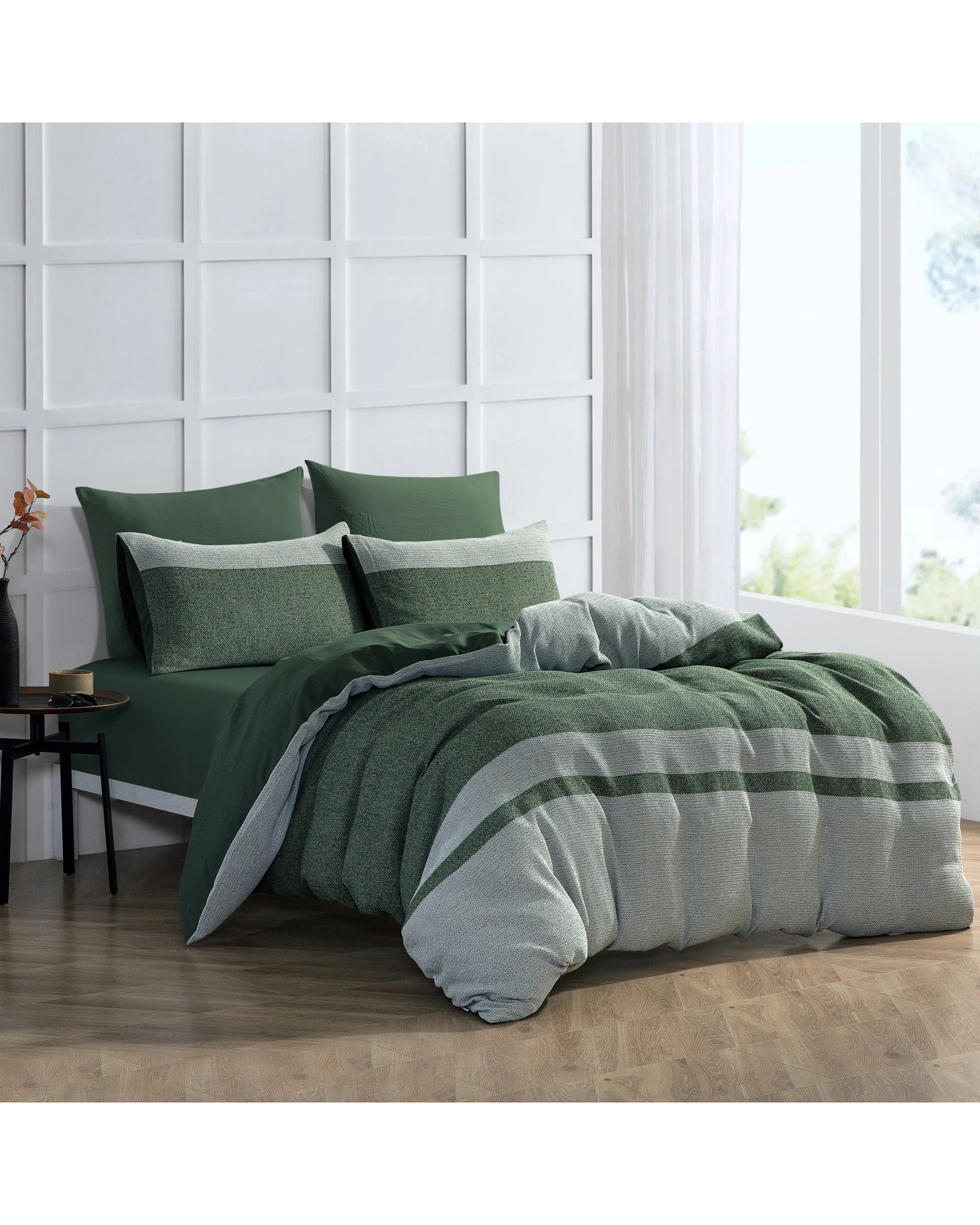 2 Dreamaker 100% Cotton Textured Herringbone Quilt Cover Set - Double Bed - Olive, 2 of 7