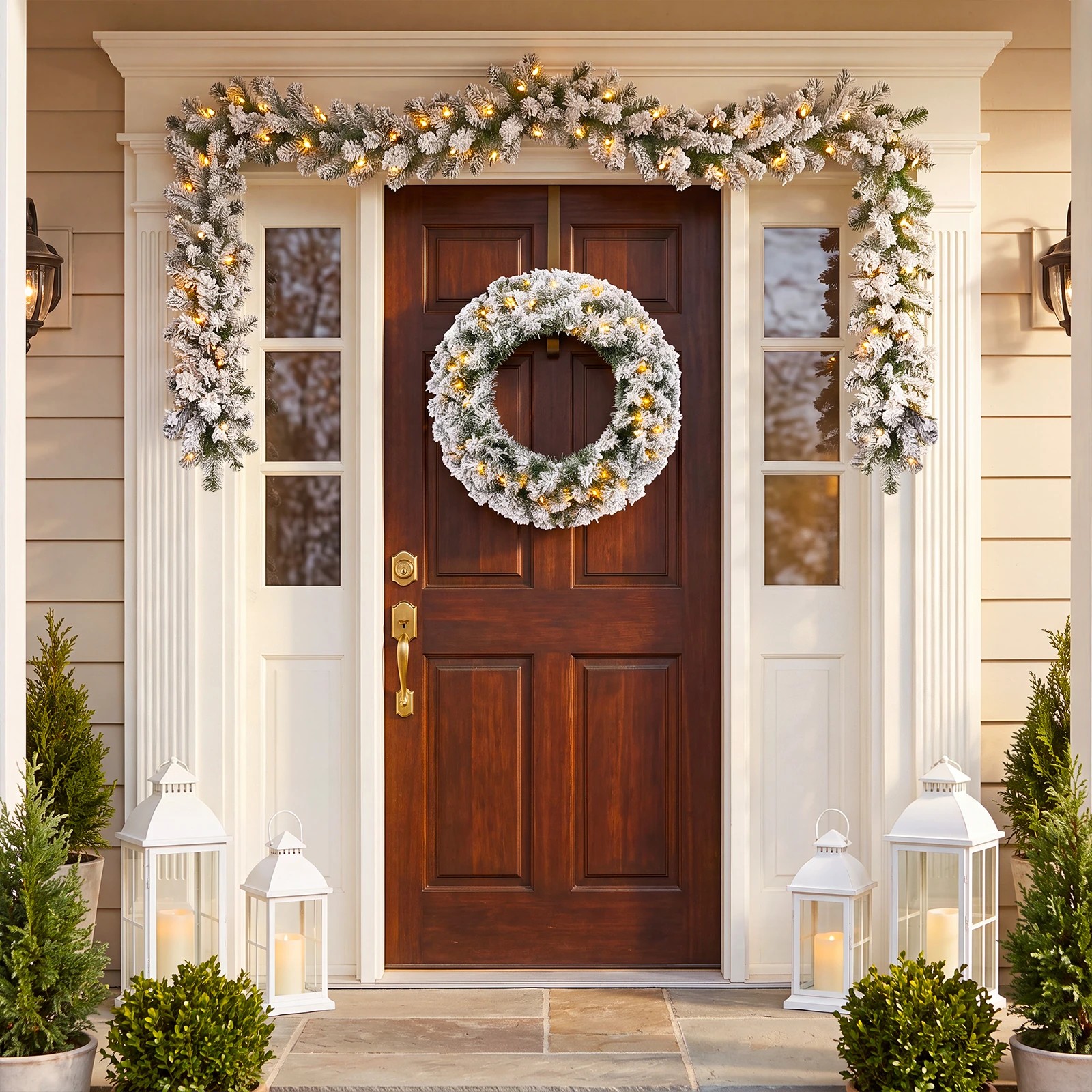 4 Costway 2.7M Flocked Christmas Rattan & 61cm Christmas Wreath Set Xmas Wreath Decoration, 4 of 6