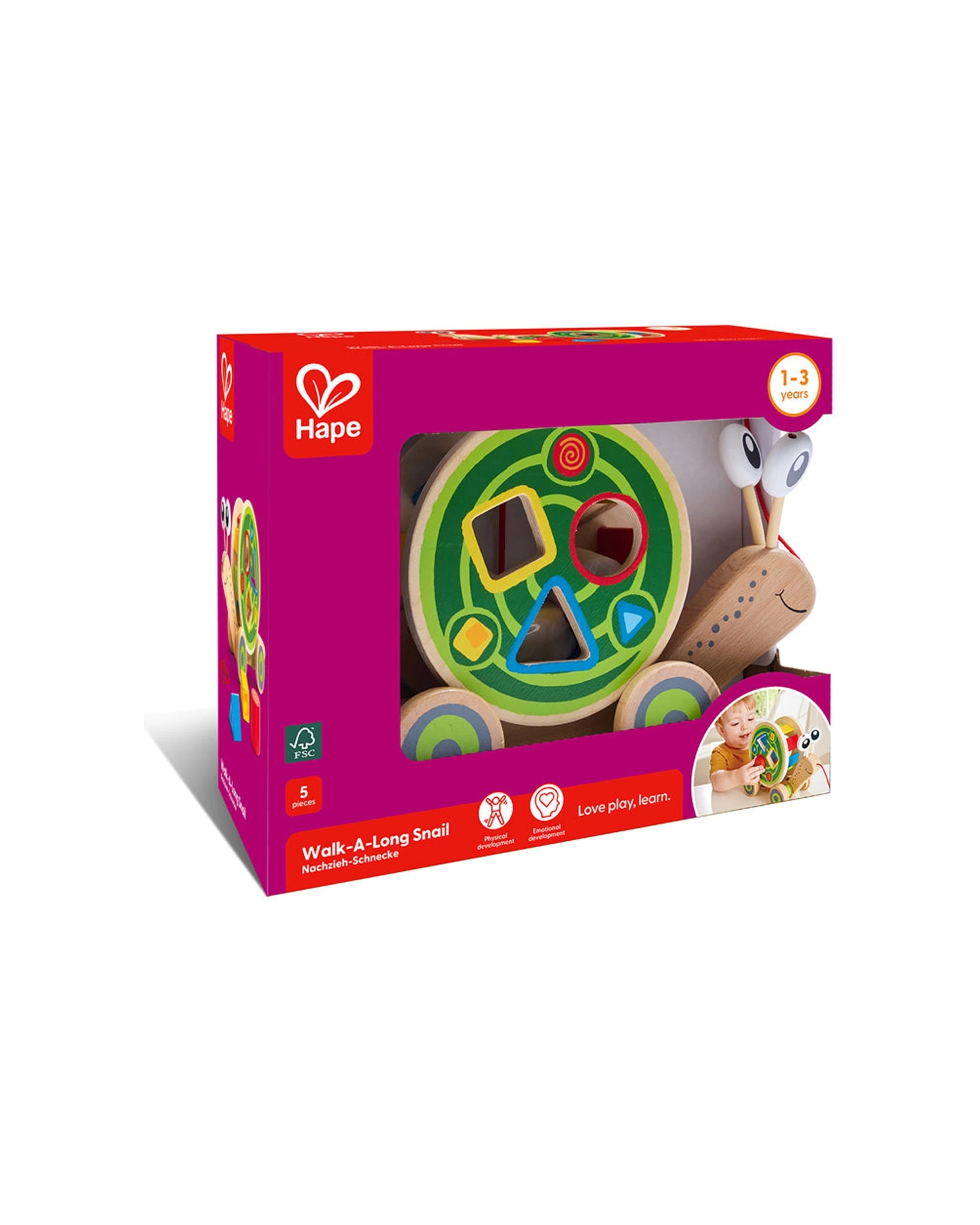2 Hape Walk-A-Long Snail Wooden Pull Toy With Shape Sorter - Multi, 2 of 3