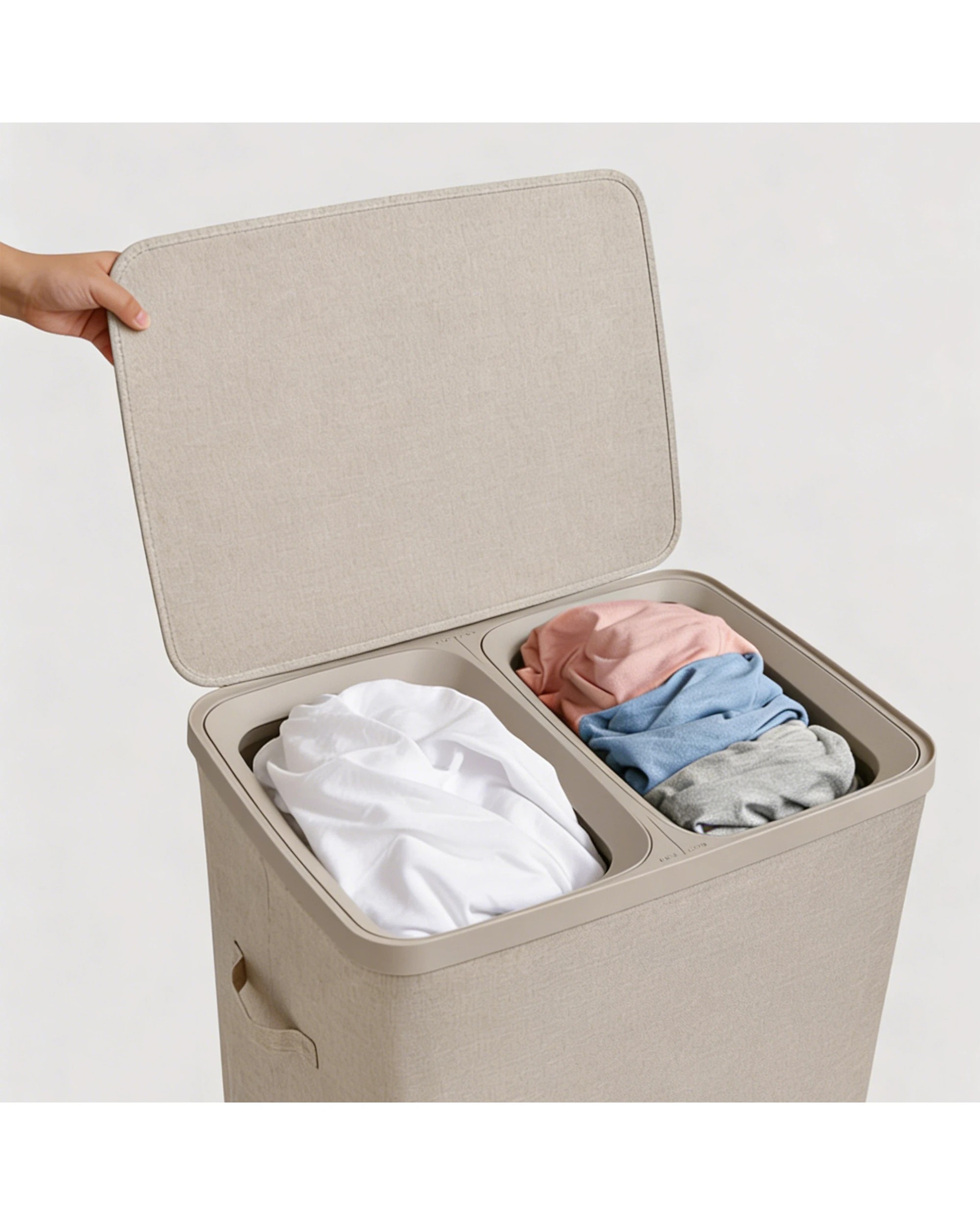4 Sherwood Voyager 2-Section Laundry Hamper 100L Faux Linen 56x40x67cm - Natural, 4 of 8