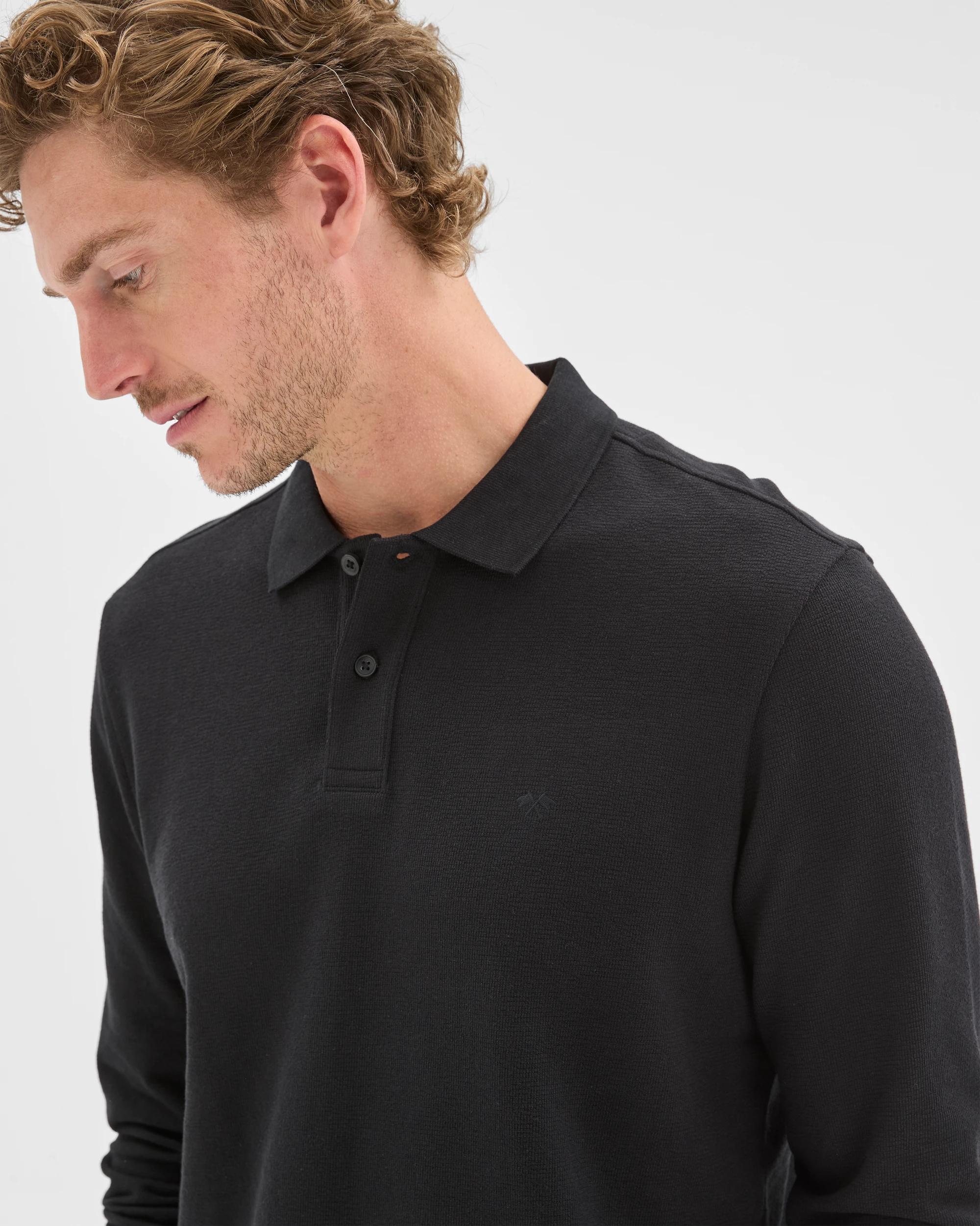 4 Target Man Australian Cotton Blend Boucle Polo Top BLACK, 4 of 6