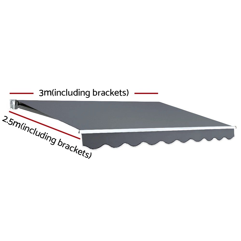 2 Instahut Retractable Folding Arm Awning Manual Sunshade 3Mx2.5M - Grey, 2 of 6