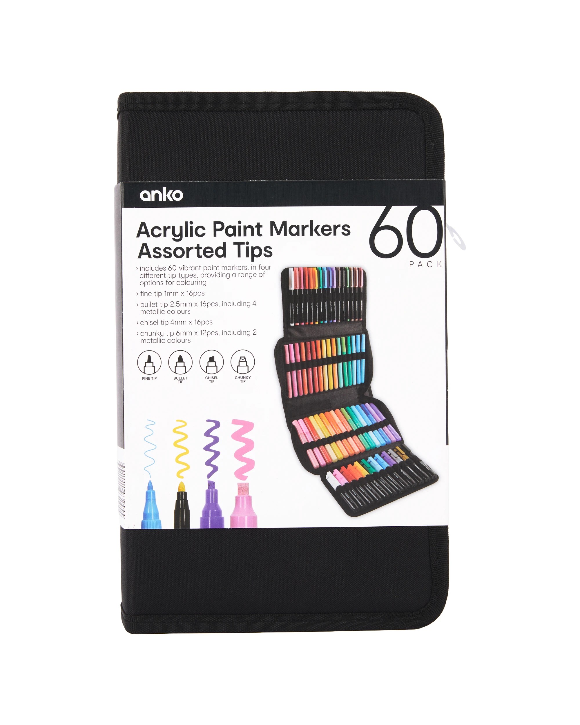 1 60 Pack Acrylic Paint Markers with Assorted Tips, 1 of 10