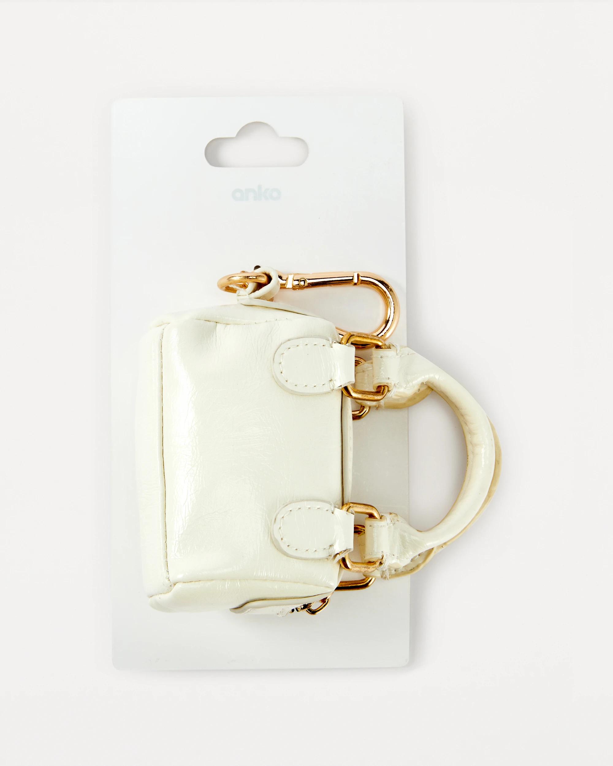 6 Bag Charm Keyring - White and Gold Tone White2, 6 of 6
