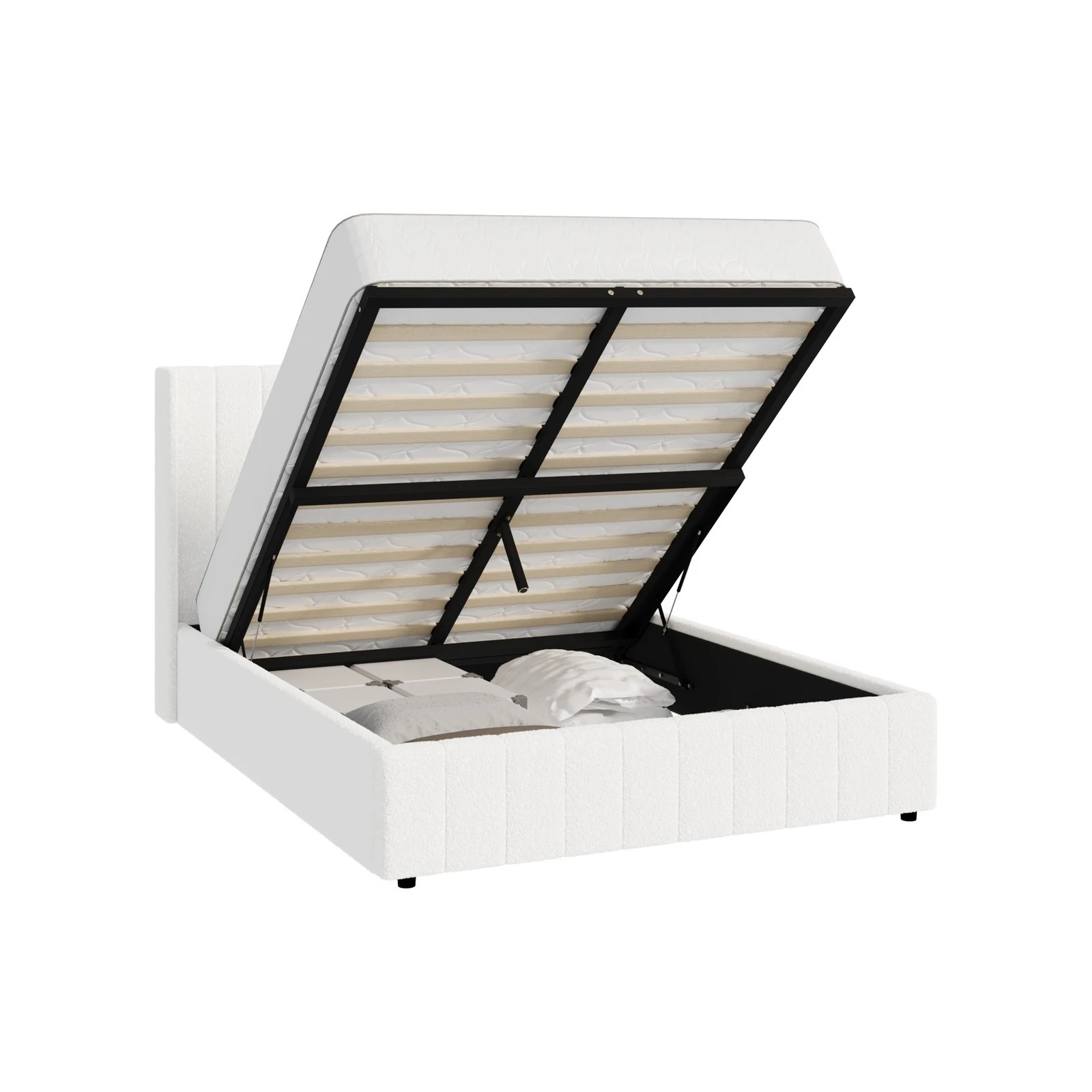 8 Oikiture Queen Bed Frame Gas Lift Base With Storage Boucle Fabric
 - White, 8 of 8