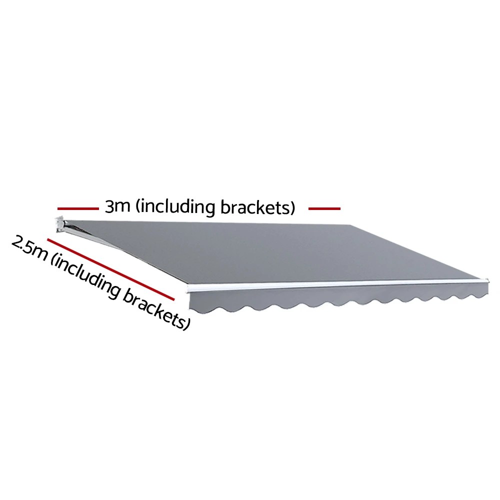 2 Instahut Retractable Folding Arm Awning Manual Sunshade 3Mx2.5M Pearl - Grey, 2 of 6