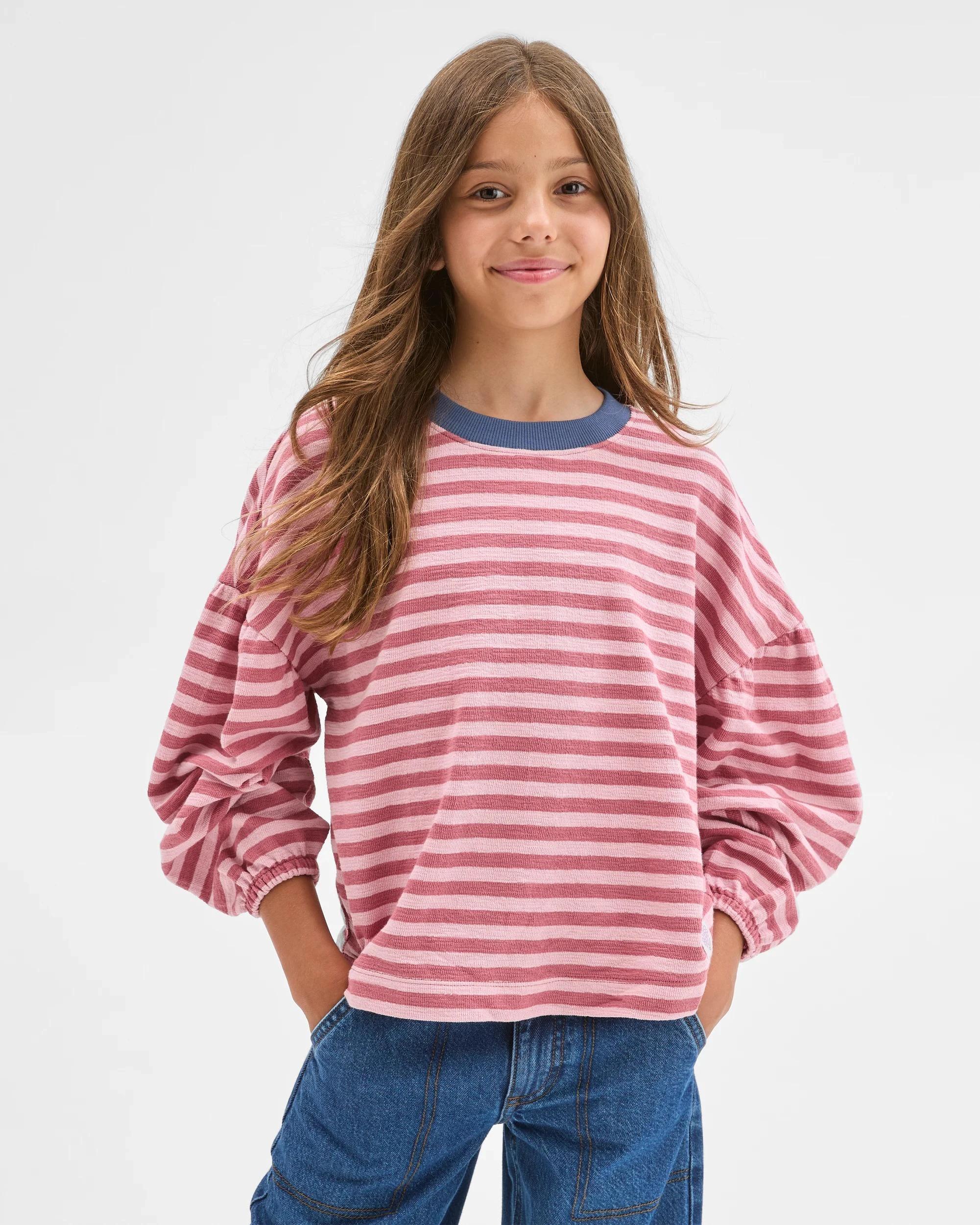 1 Target Kids Australian Cotton Long Balloon Sleeve Striped T-Shirt DUSTY PINK, 1 of 6