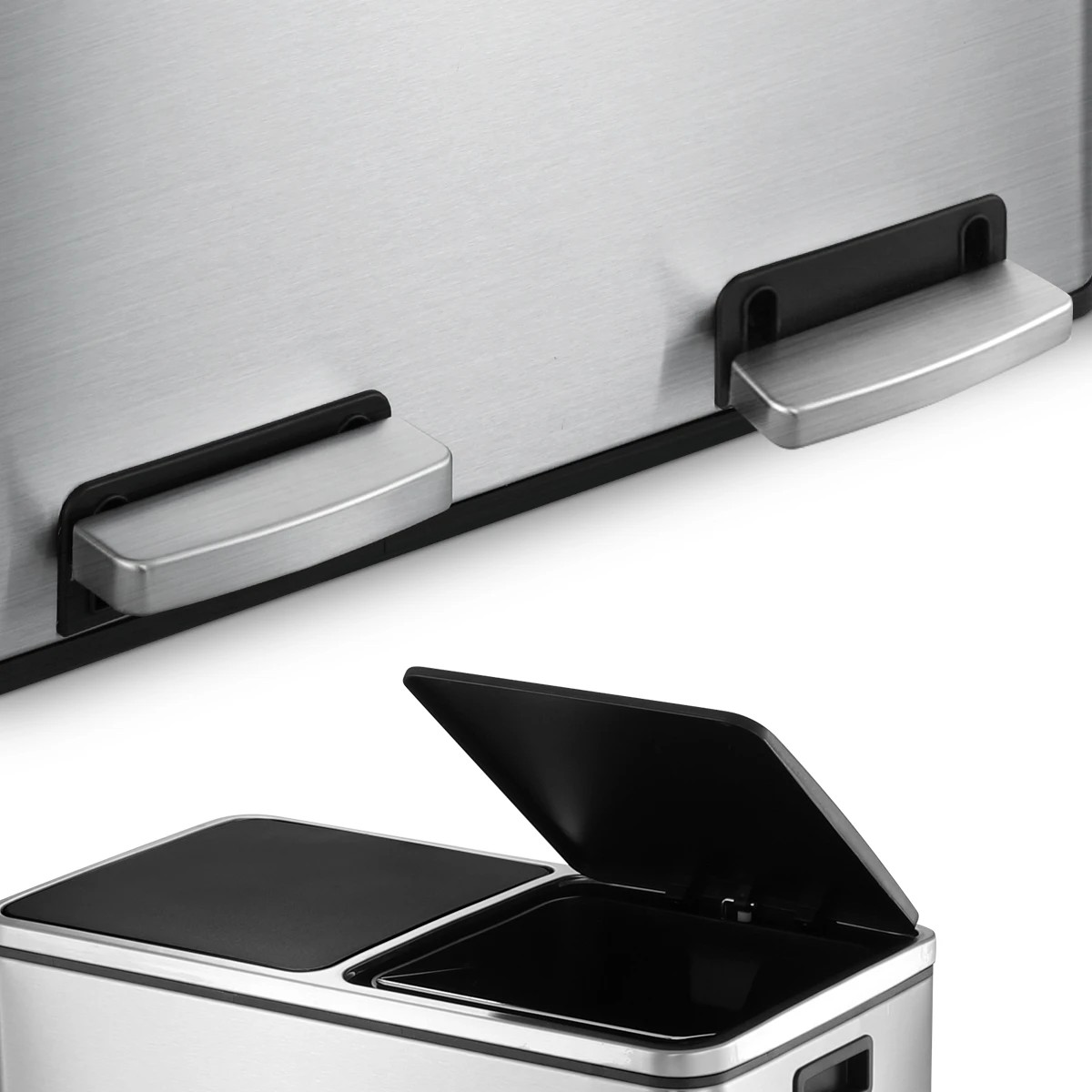 3 Maxkon 60L Rubbish Bin Dual Compartment Dustbin Pedal Recycling Trashcan Kitchen Waste Garbage Stainless Steel, 3 of 8