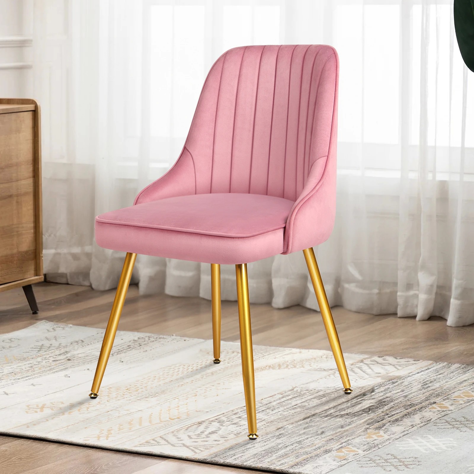 6 Alfordson 4x Dining Chairs Kitchen Accent Lounge Padded Tufted Seat Velvet - Pink, 6 of 8
