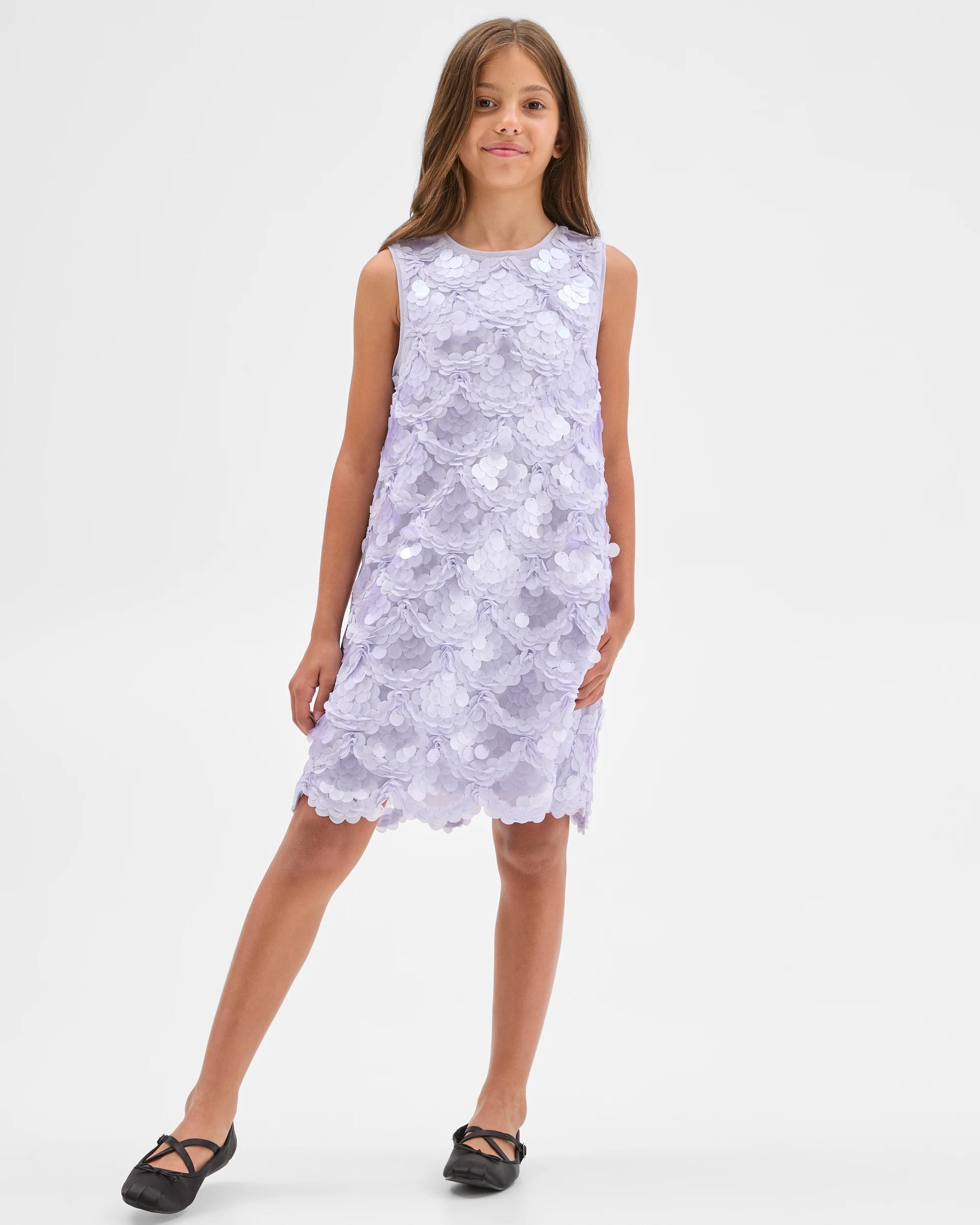 1 Target Kids Sequin Sleeveless Scallop Hem Occasion Dress LILAC, 1 of 7