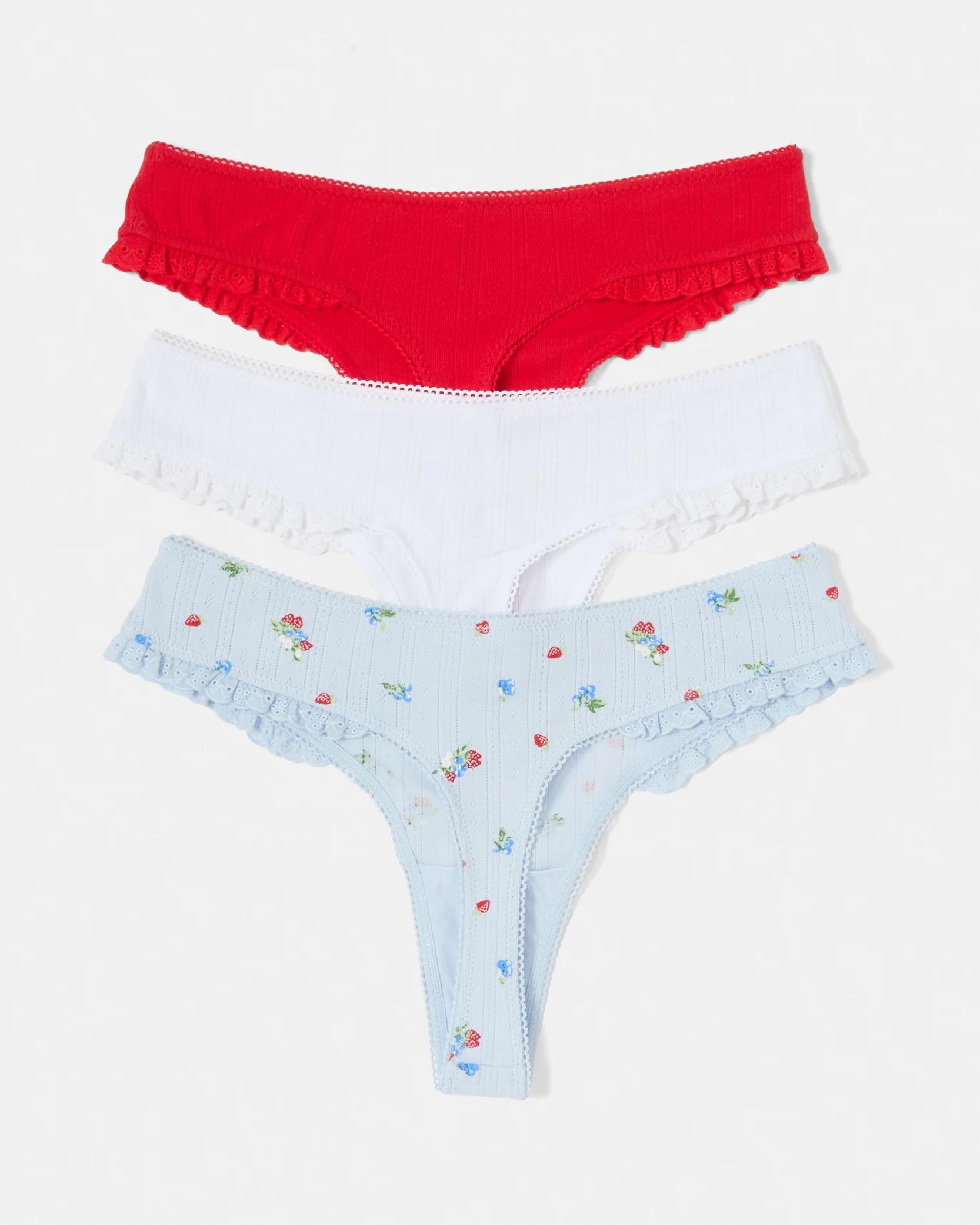 2 3 Pack Pointelle G-String Briefs Fruits, 2 of 8