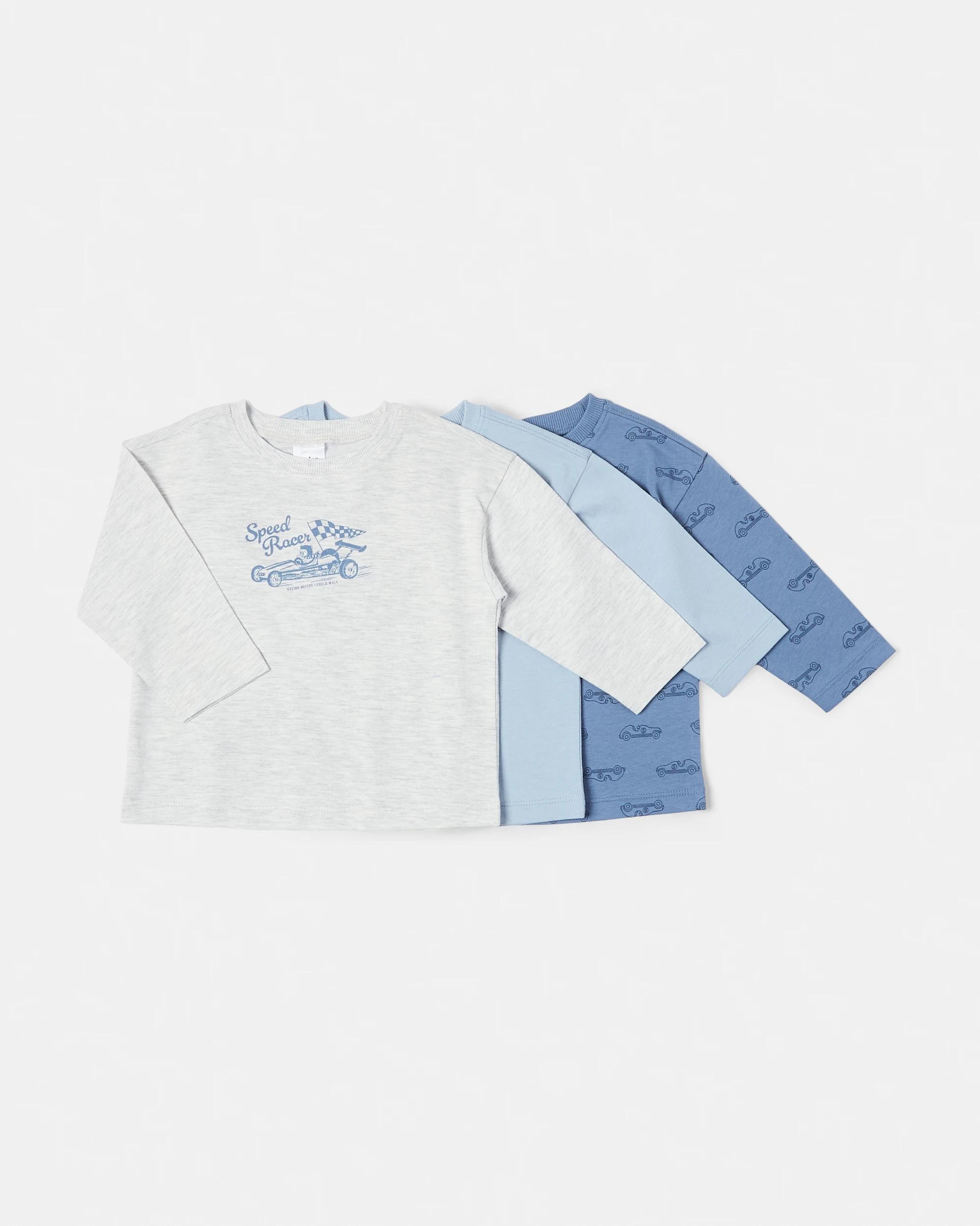 1 3 Pack Cotton Long Sleeve Print T-shirts Blu Rcing, 1 of 6