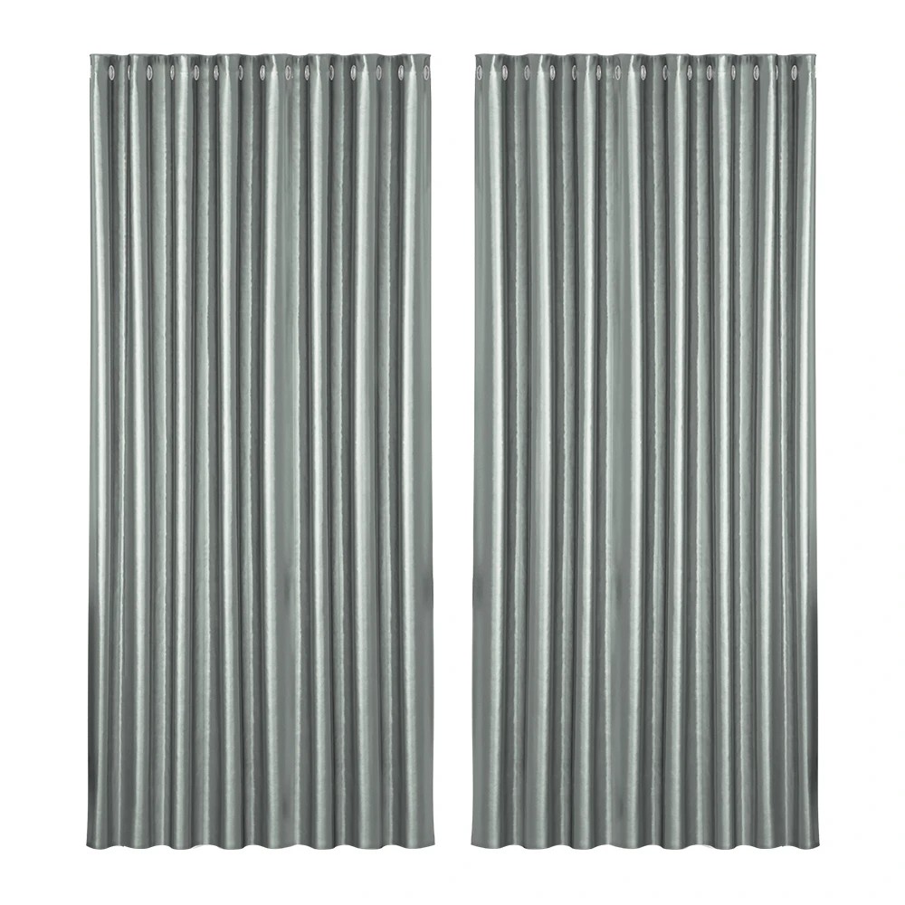 1 Artiss 2X Blockout Curtains Eyelet 300x230cm Shine - Grey, 1 of 6