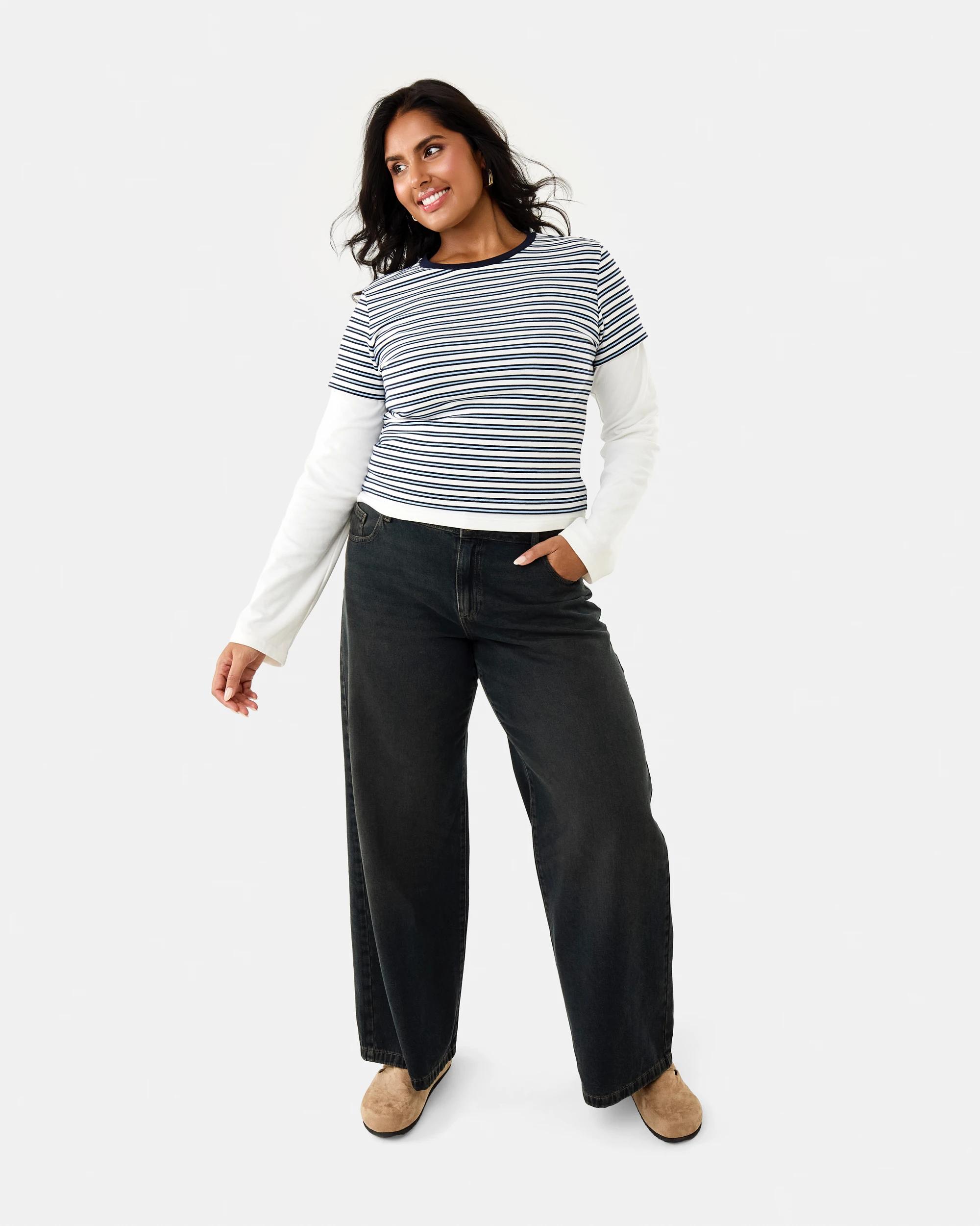 4 Long Sleeve Double Layer Top Blu Stripe, 4 of 10