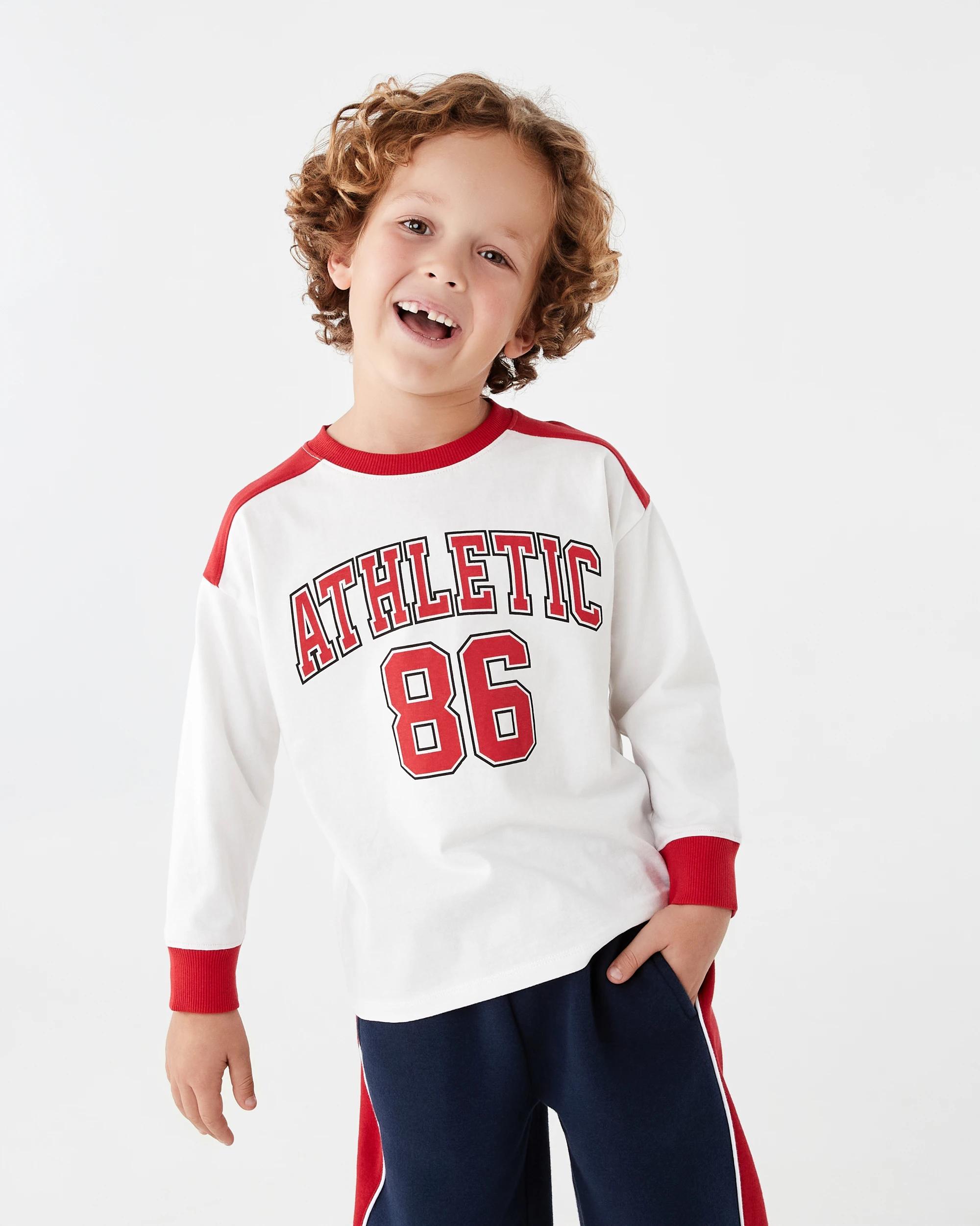 1 Long Sleeve Oversized Print T-shirt Wht Varsit, 1 of 9