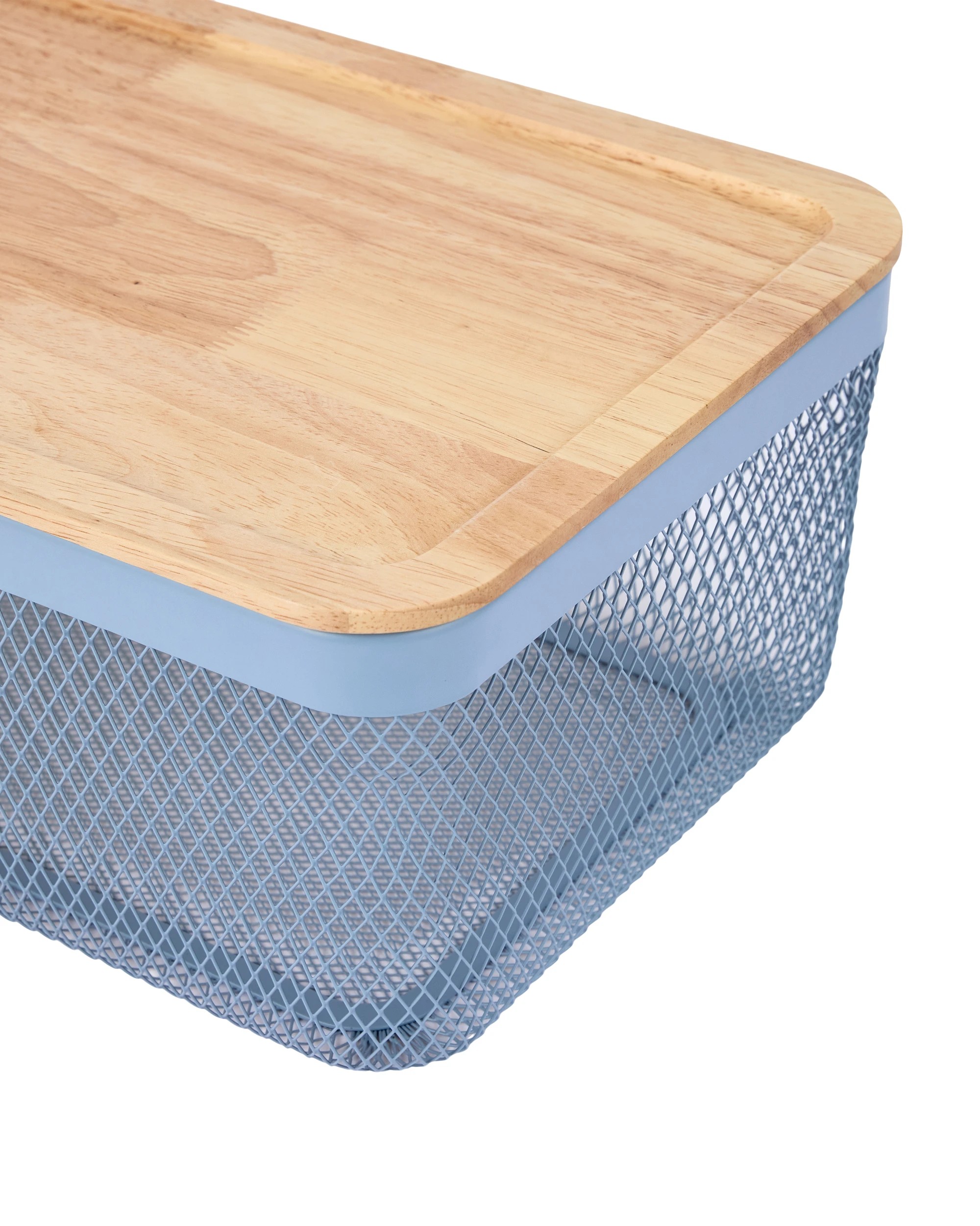 4 Large Basket with Wooden Lid - Blue, 4 of 6