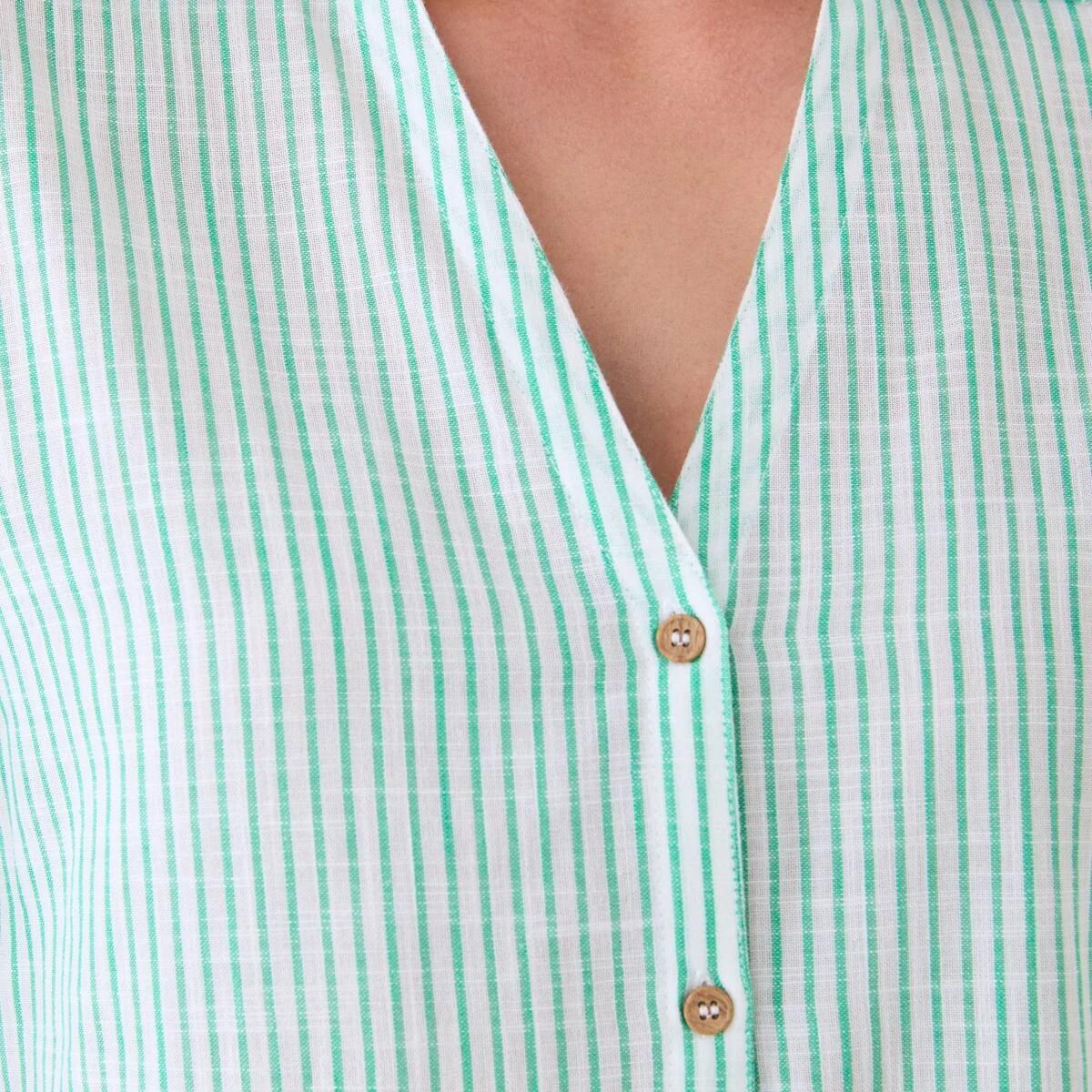 5 Long Sleeve Cotton Slub Stripe Shirt MONO STRIPE GREEN, 5 of 5