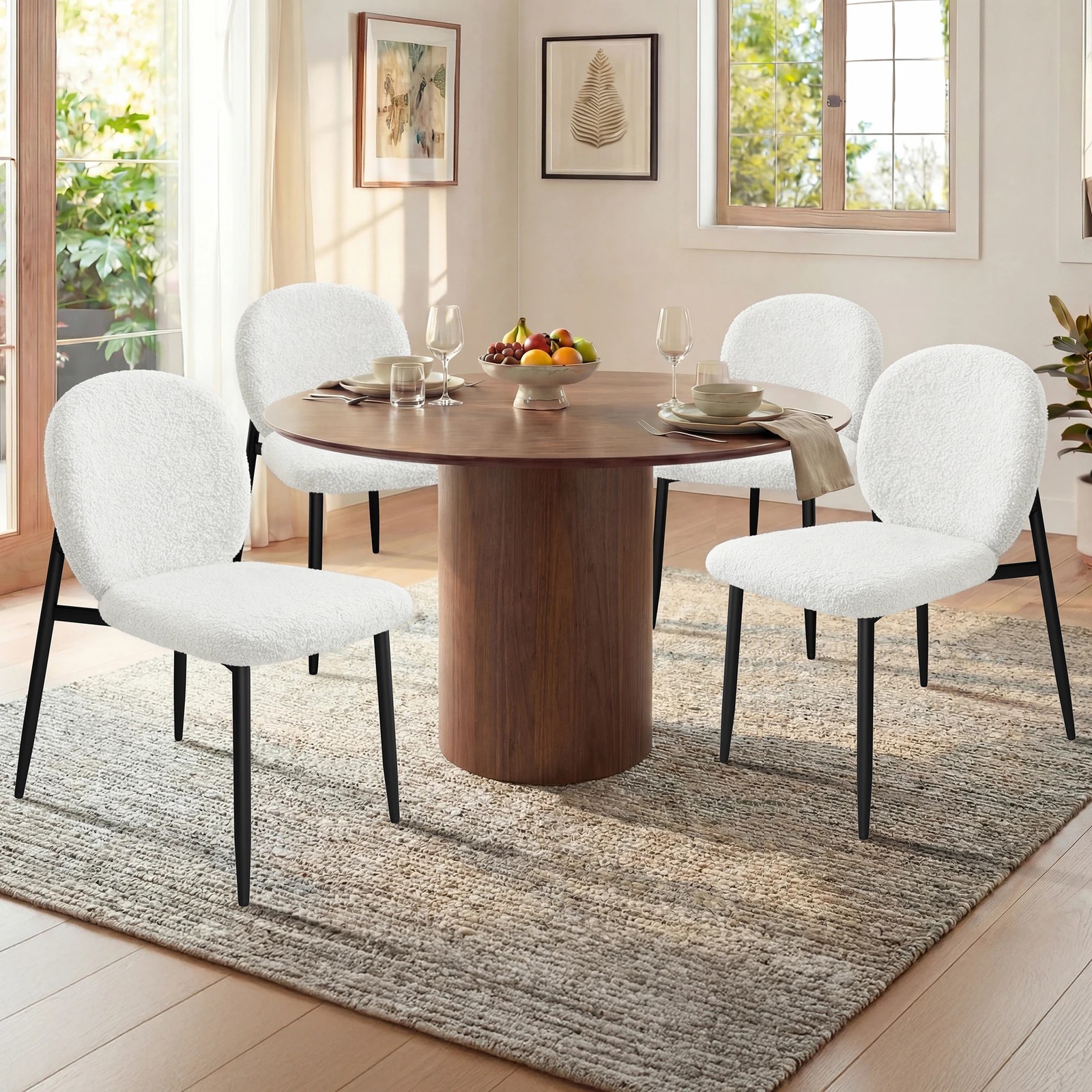 2 Alfordson 4x Dining Chairs Cafe Kitchen Lounge Curved Wooden Back Sherpa - White, 2 of 10