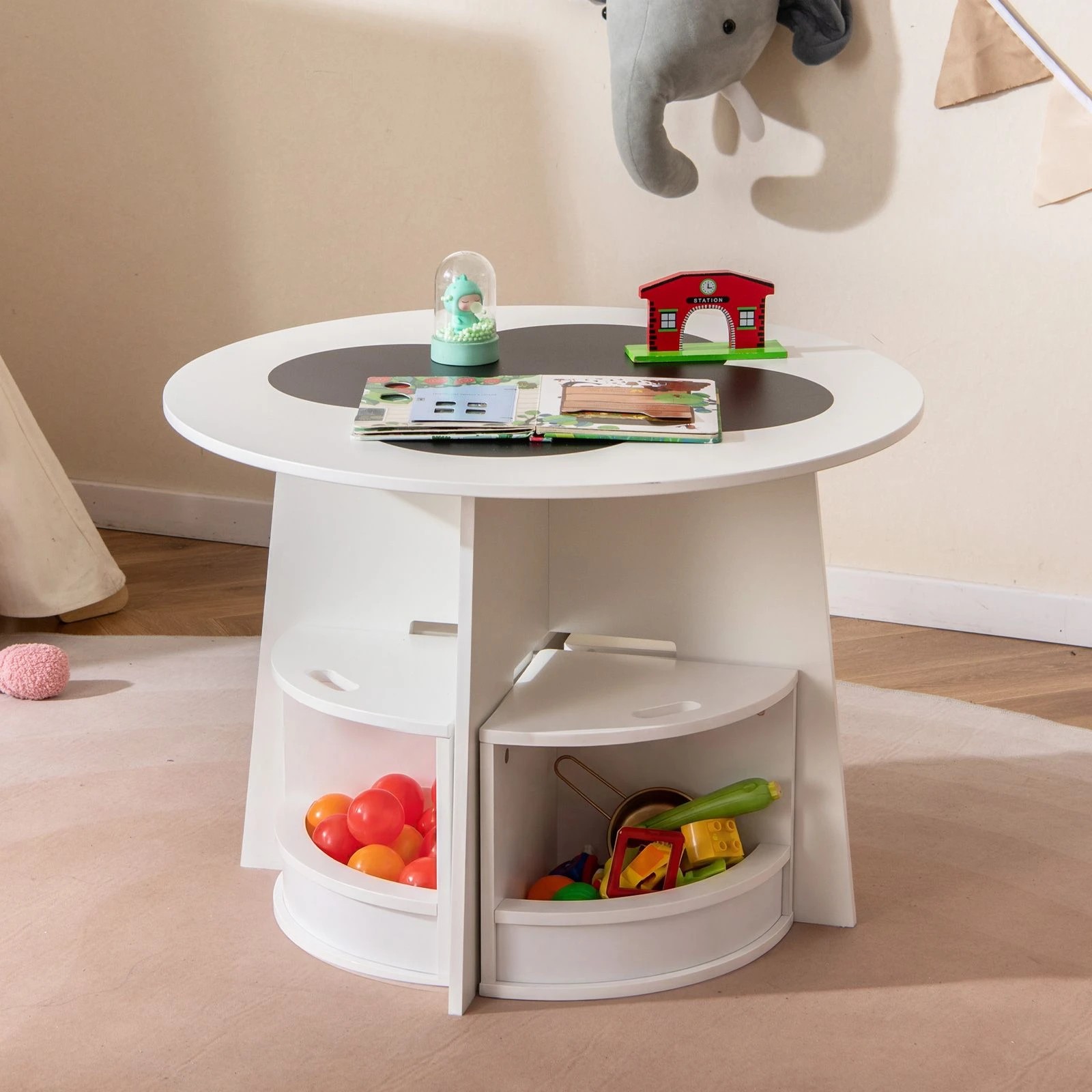 2 Costway 5PCS Table & Chair Set Activity Play Desk w/Stools & Blackboard - White, 2 of 2