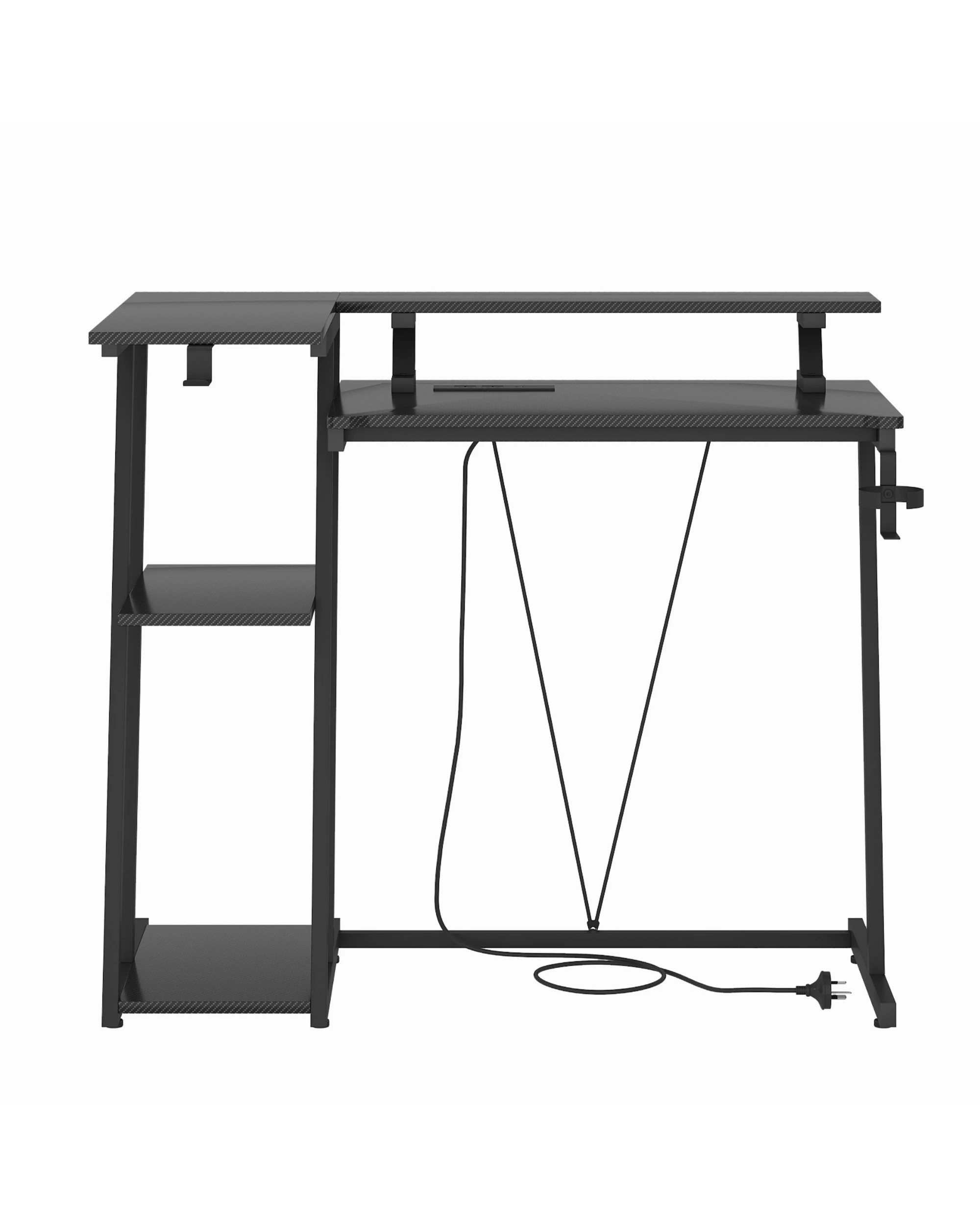 4 Advwin L Shaped Gaming Desk with LED Lights & Power Outlets Reversible Storage Shelf 100cm - Black, 4 of 10