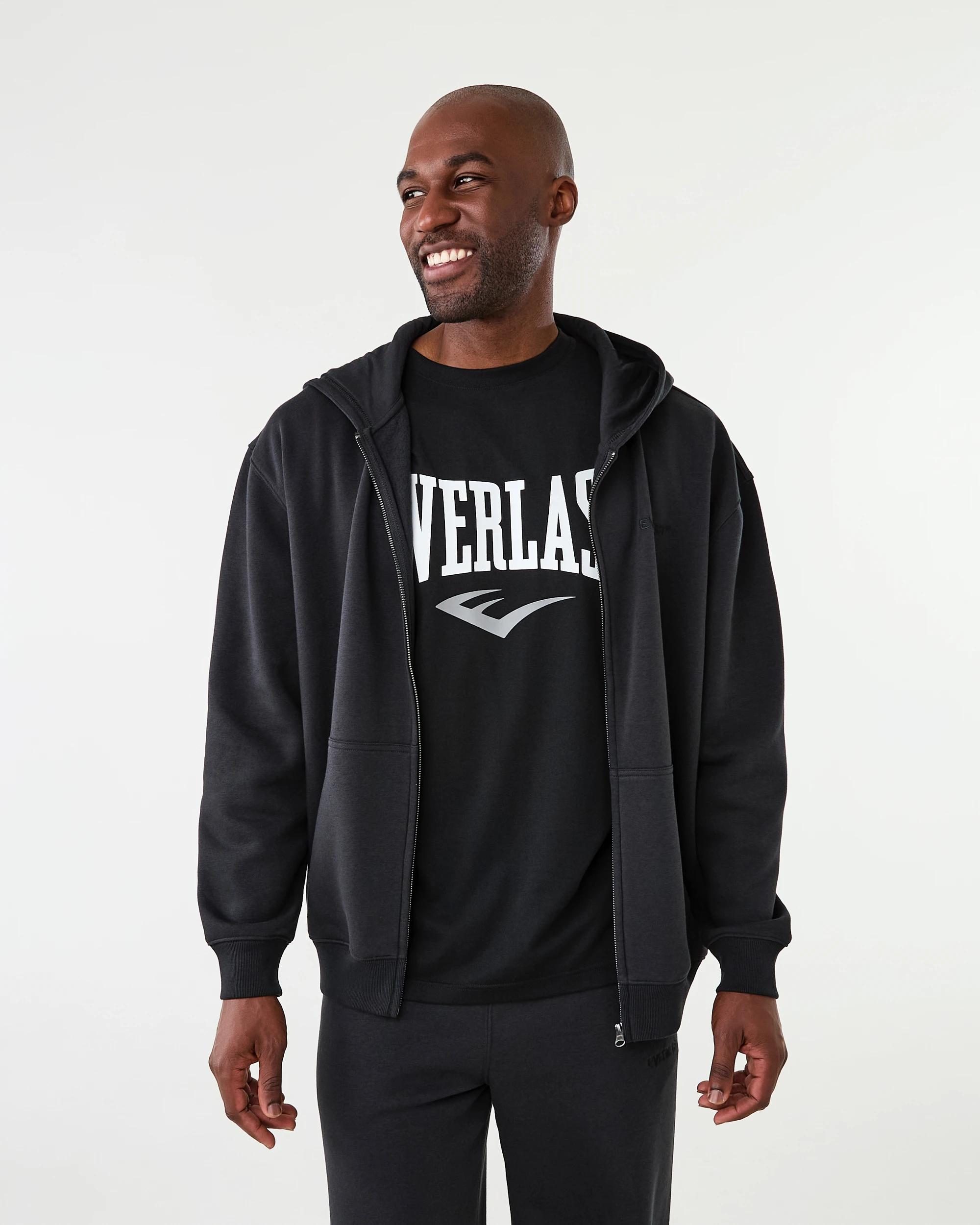 1 Everlast Mens Oversized Applique Zip Through Hoodie Fade Black, 1 of 8