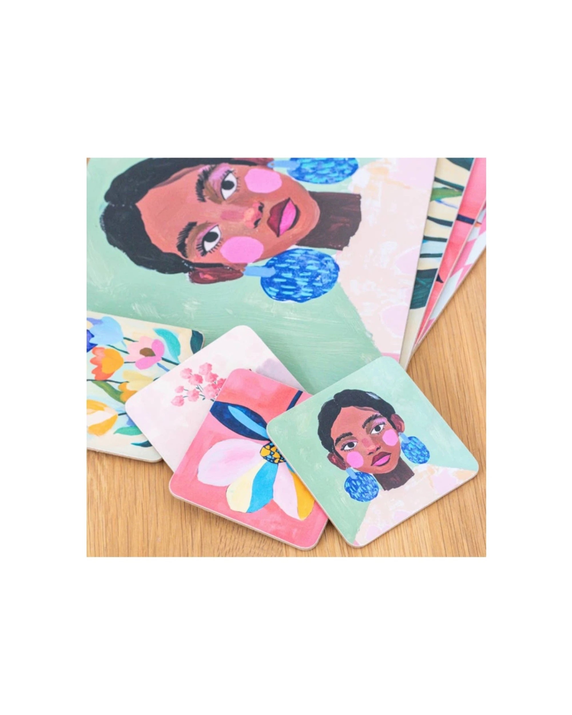 4 Splosh 4pc Billie Coasters Set Cork Backing Absorbent 11cm - Multi, 4 of 7