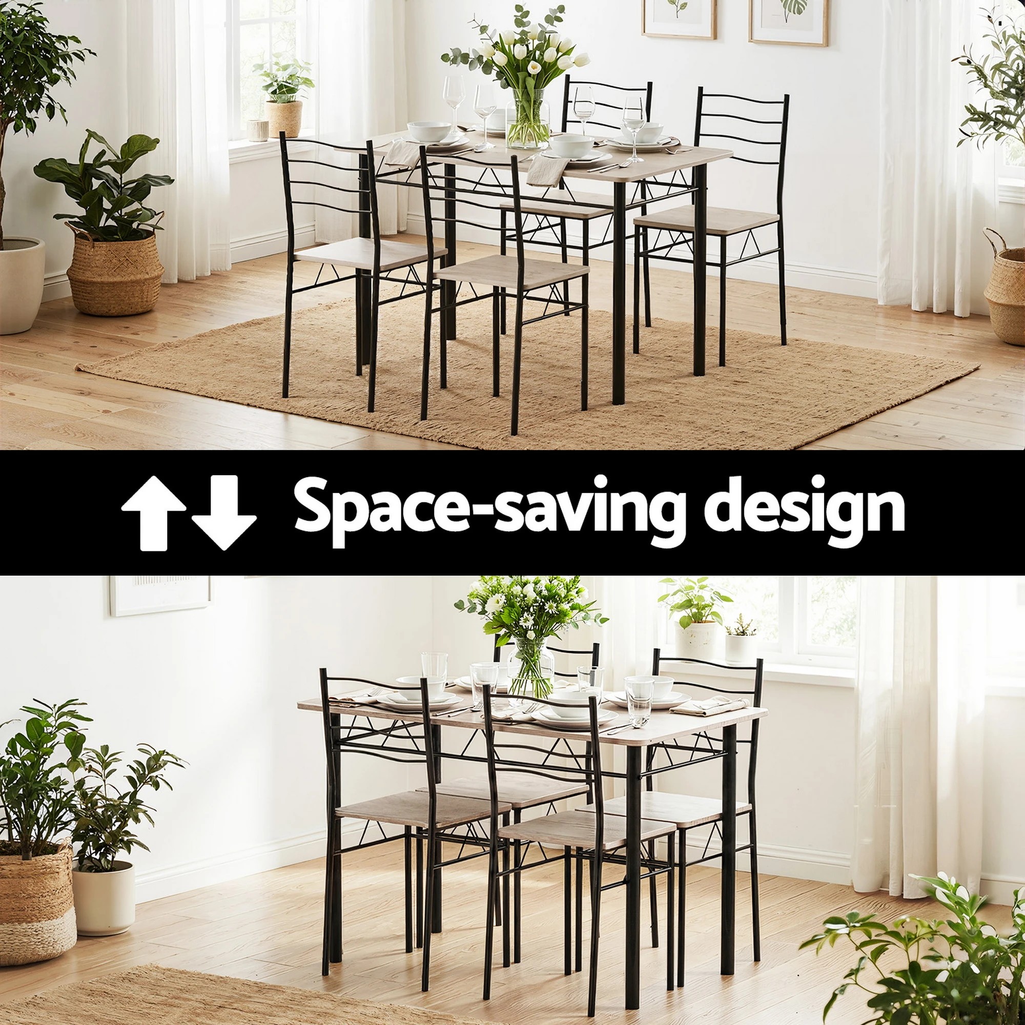 3 Artiss Dining Table and Chairs Set of 5 Compact Kitchen Furniture Modern - Natural, 3 of 6