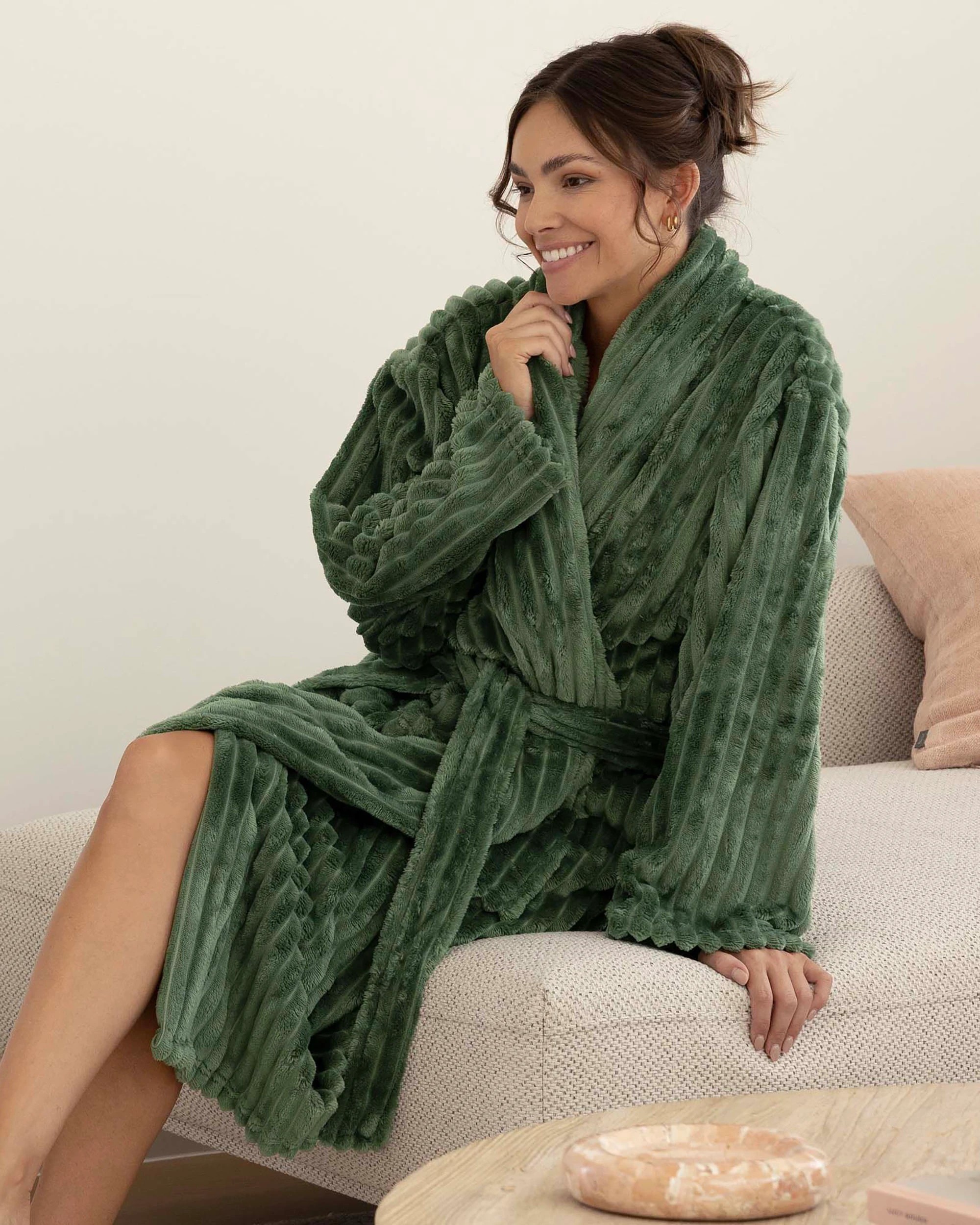 3 Bambury Channel Plush Velour Striped Fleece Robe Medium/Large Juniper - Green, 3 of 4