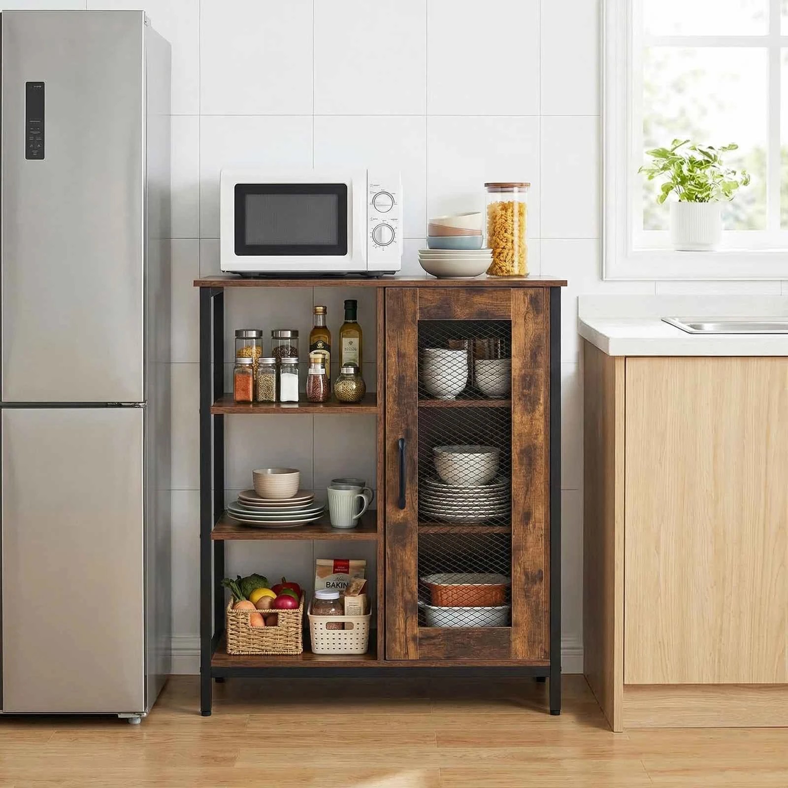 3 Costway Buffet Cabinet Storage Coffee Bar Station Carbon Steel Sideboard - Brown, 3 of 3