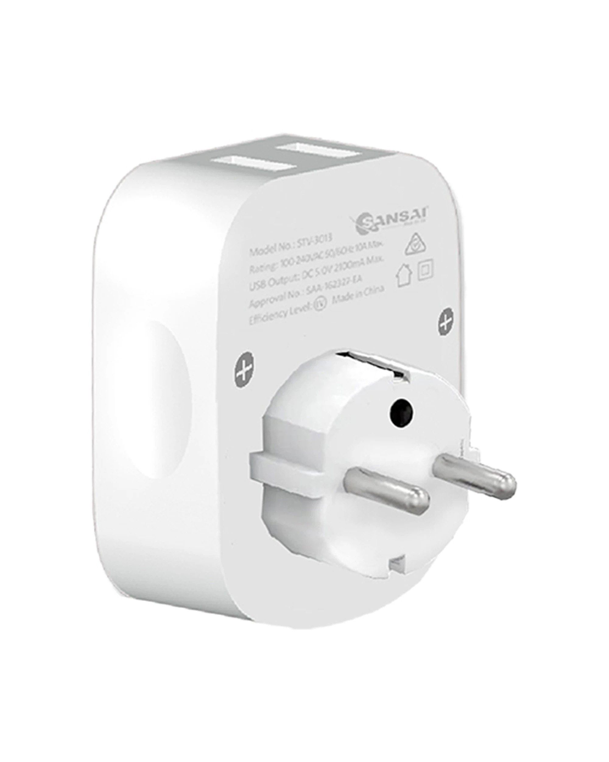 1 Sansai Surge Protected Travel Adapter with 2 USB Ports AU Europe Region - White, 1 of 3