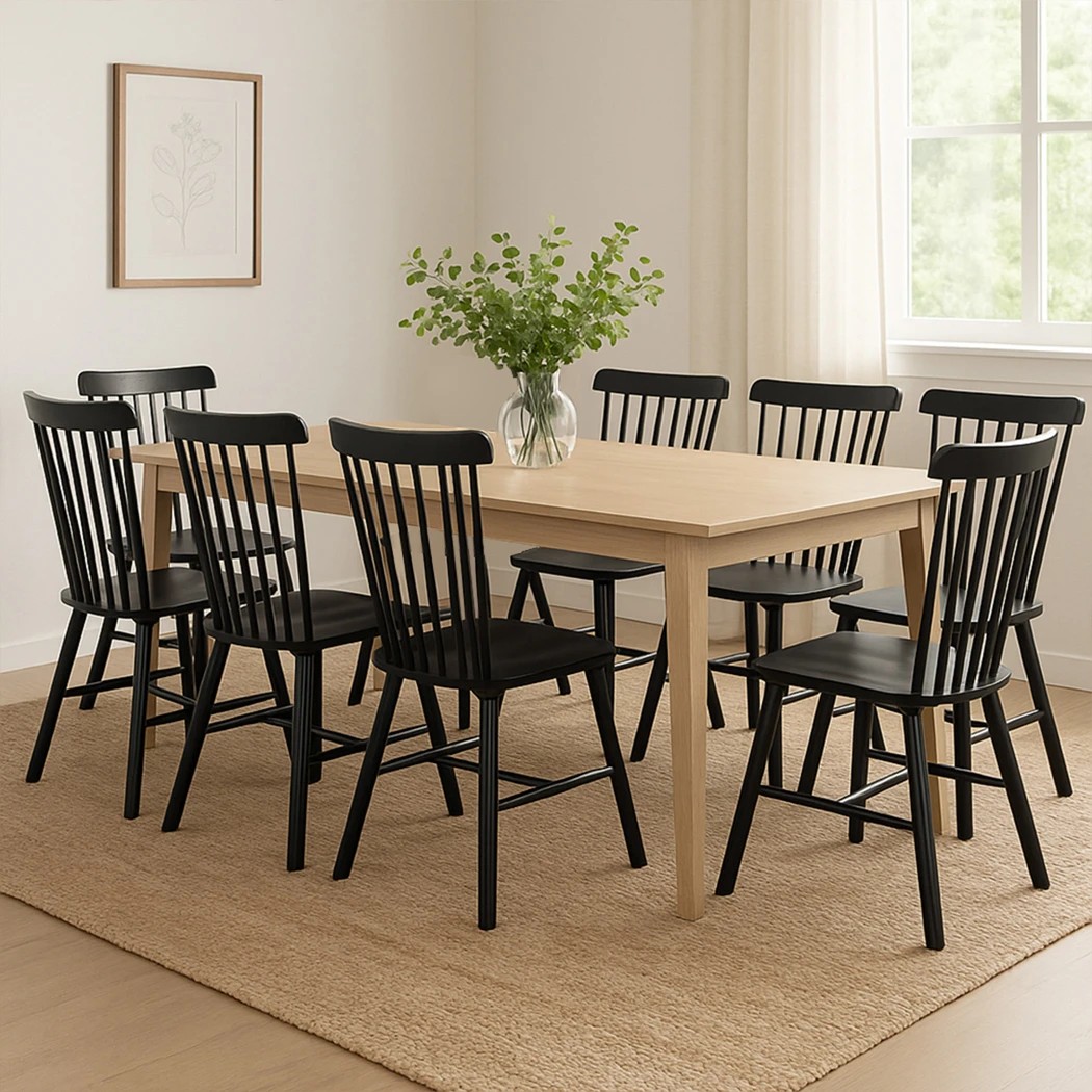 8 Levede 8xDining Chairs Kitchen Windsor Chair Natural Wood Cafe Lounge Seat Black, 8 of 9
