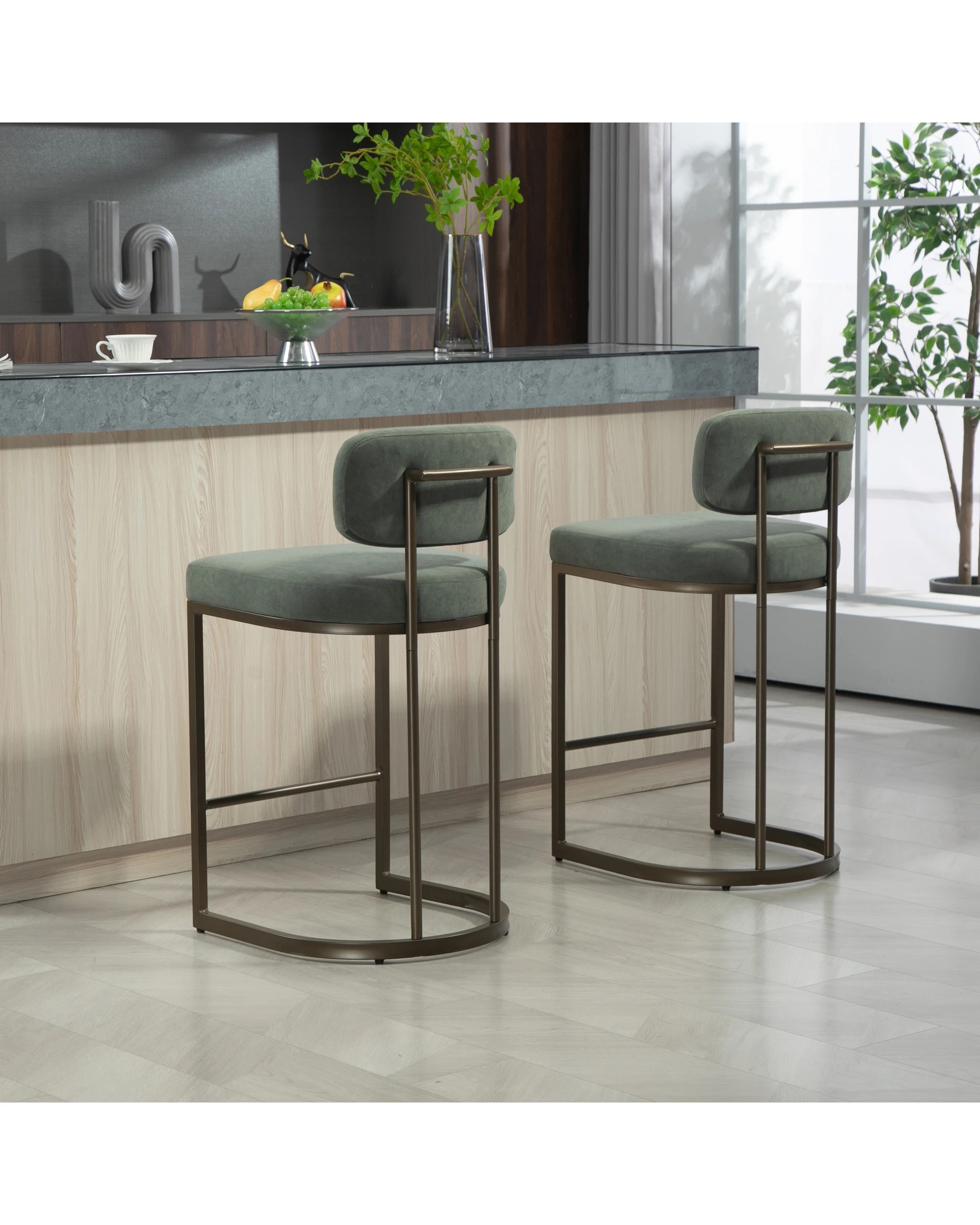 4 IHOMDEC Velvet Bar Stools with Metal Frame Set of 2 - Green - Green, 4 of 10