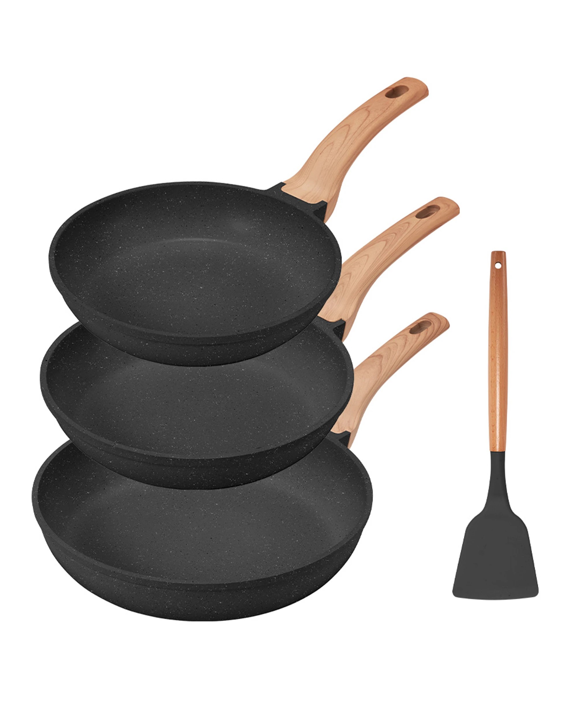 1 ZUNI 3PCS Nonstick Cookware Frying Pan Set Stainless Steel Base Black, 1 of 9
