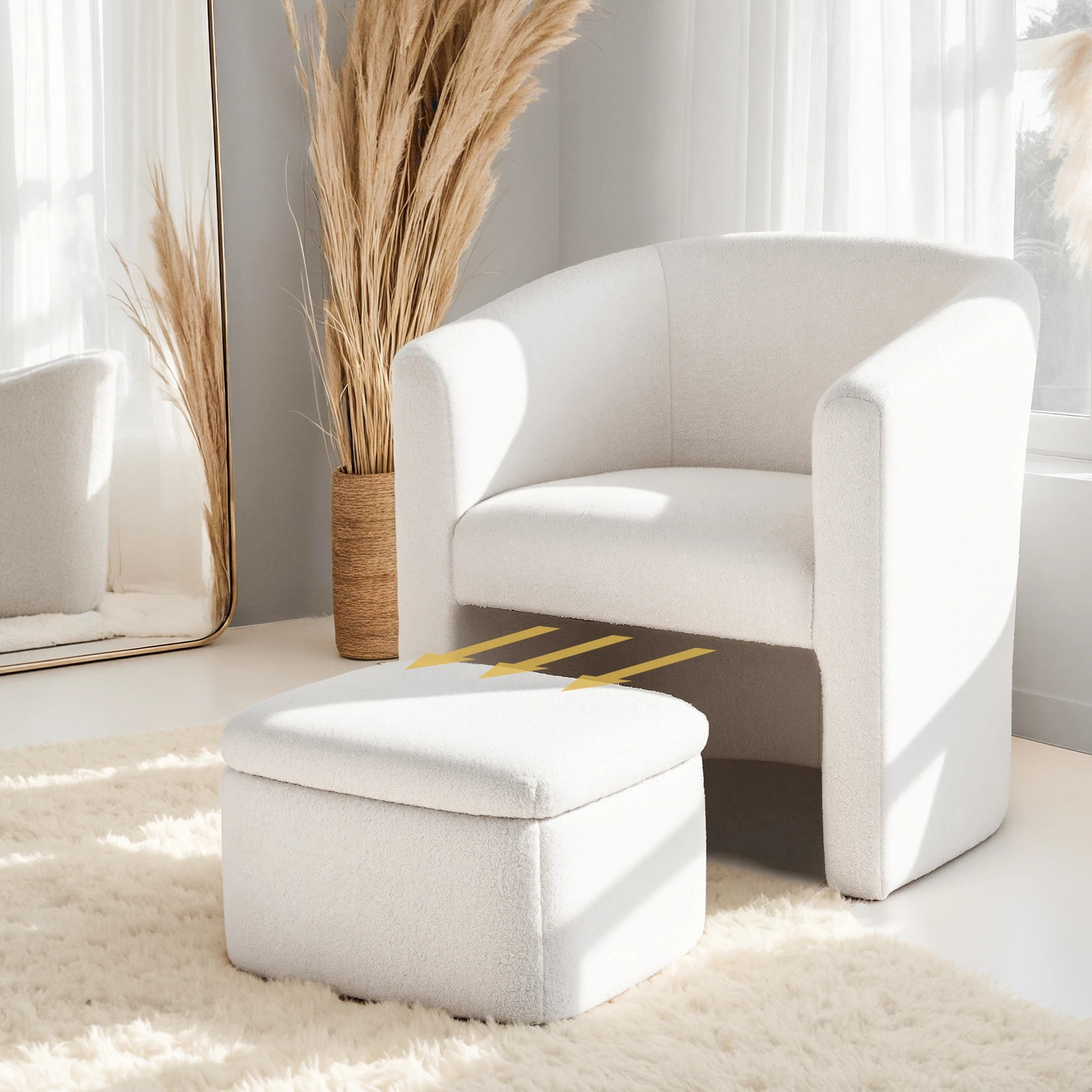 4 Artiss Armchair Accent Chair w/Ottoman Lounge Footrest Storage Boucle - White, 4 of 8