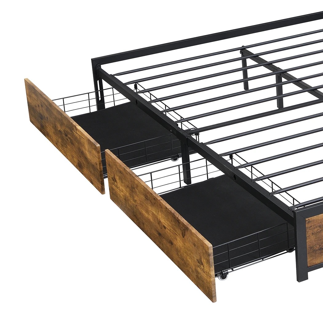 6 Levede Double Size Metal Bed Frame Industrial With 4 Drawers, 6 of 8