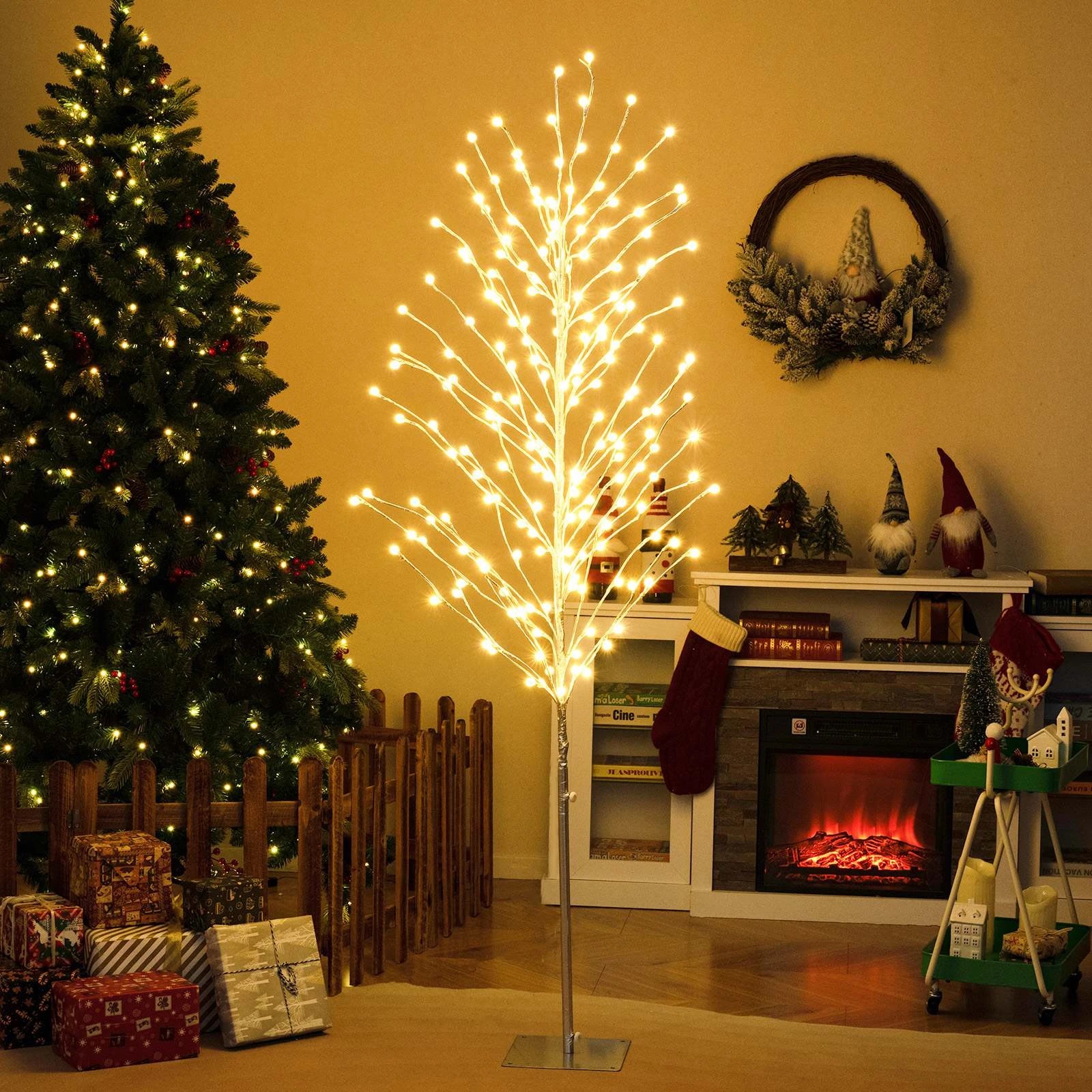 2 Costway 1.86M Birch Tree Artificial Christmas Twig Tree Holiday Party Xmas Decor 200 LED Lights, 2 of 3