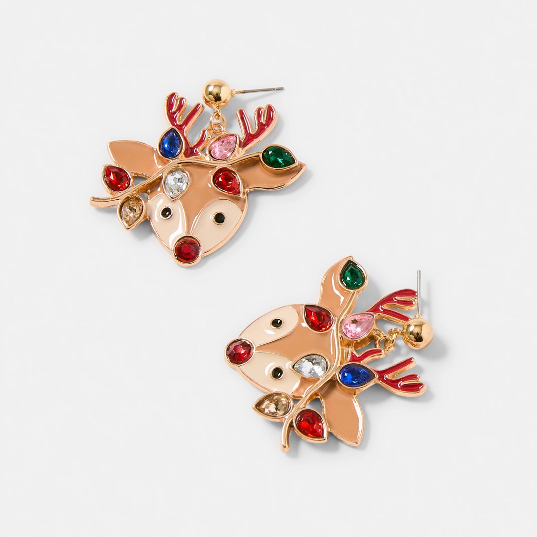 3 Christmas Reindeer Lights Earrings - Brown and Gold Tone, 3 of 5