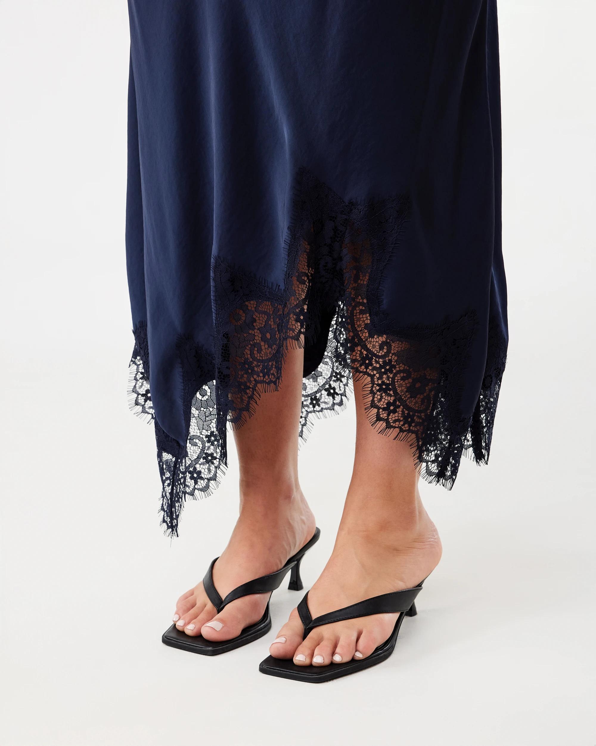 4 Satin Asymmetrical Lace Trim Skirt Navy Blaze, 4 of 4