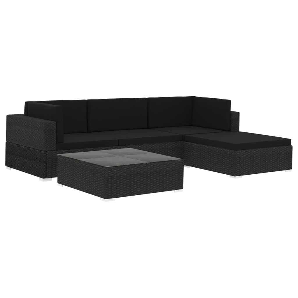 1 vidaXL 5 Piece Garden Lounge Set With Cushions Poly Rattan - Black, 1 of 8