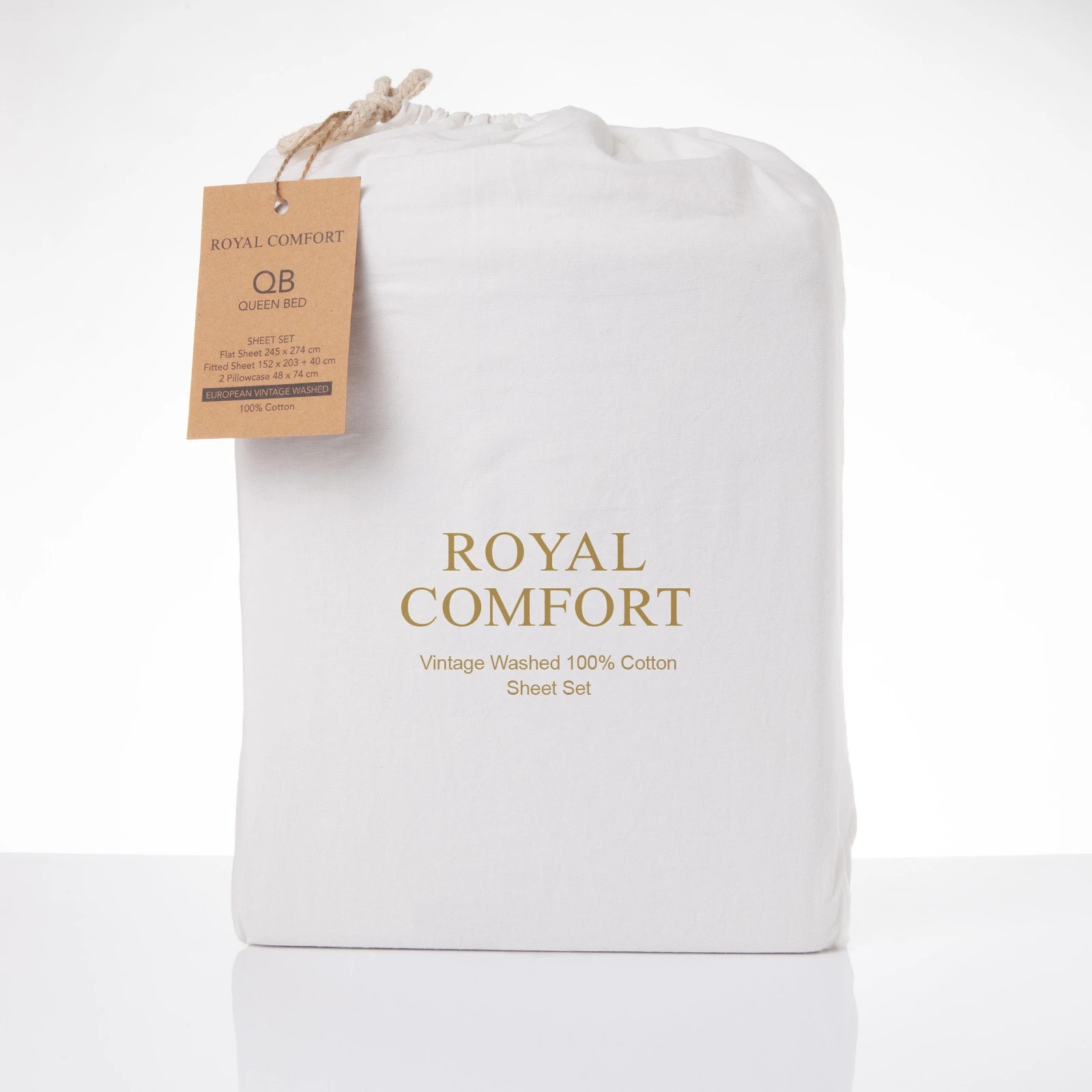 8 Royal Comfort Vintage Wash 100% Cotton Sheet Set Fitted Flat Sheet Pillowcases - King Bed - White, 8 of 9