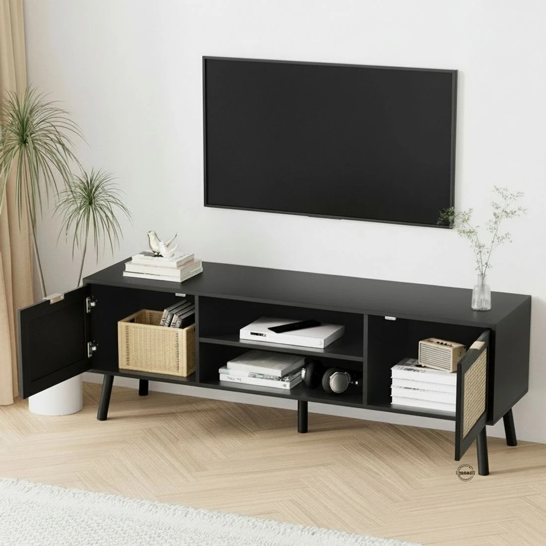 7 Artiss TV Unit 150cm Storage Cabinet - Black, 7 of 10