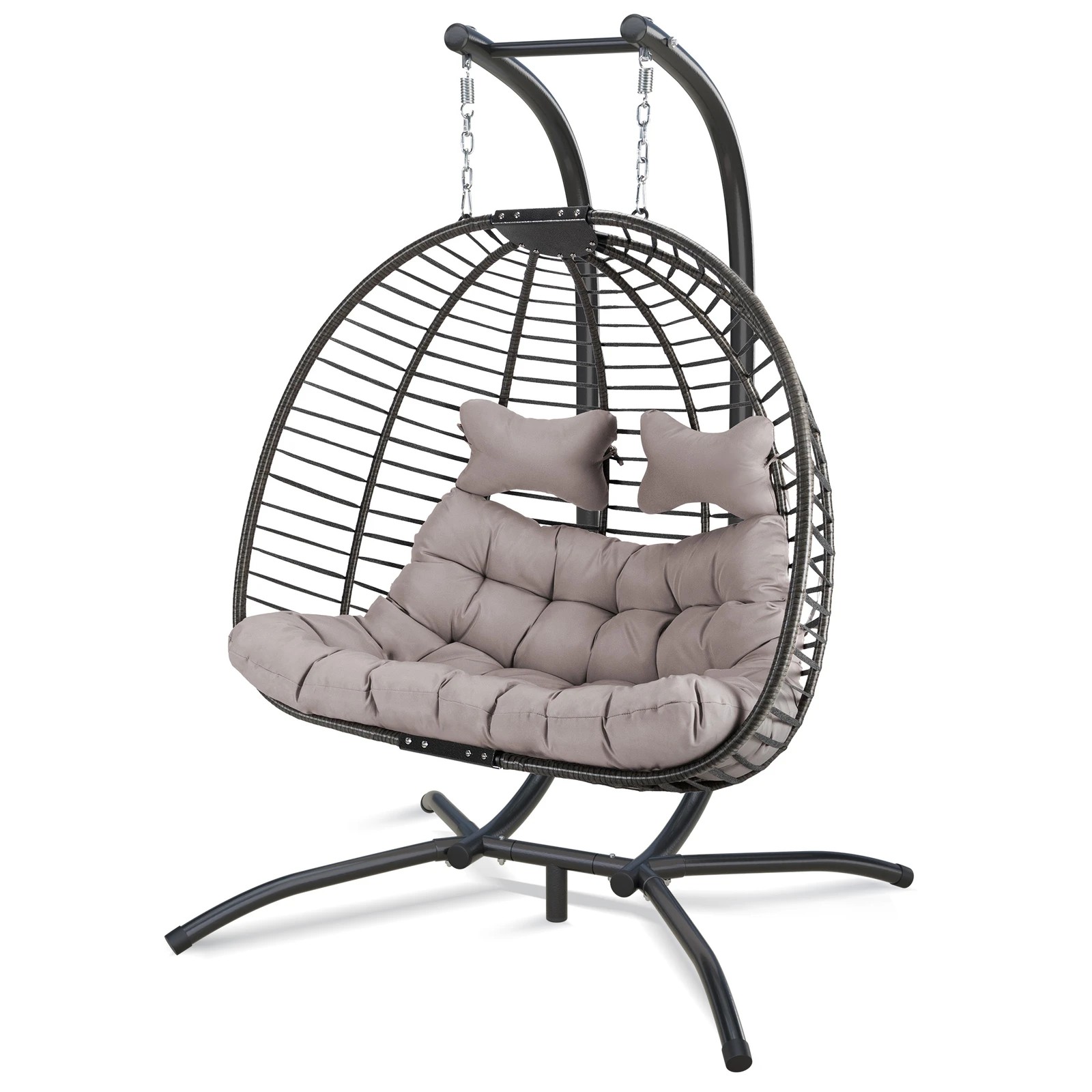 1 Alfordson Outdoor Egg Swing Chair 2 Seater Wicker Rattan Pod Hanging - Light Grey, 1 of 10